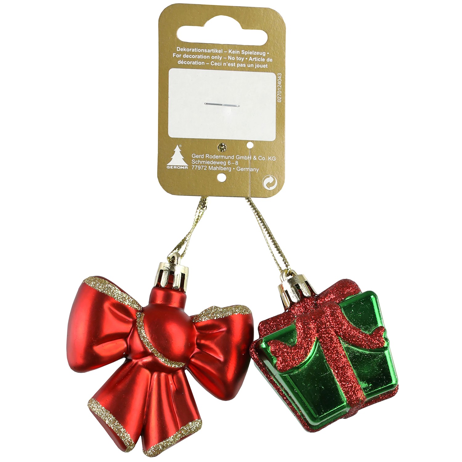 GEROMA Vánoční ozdoba mašle a dáreček plast červeno-zelená 2 ks