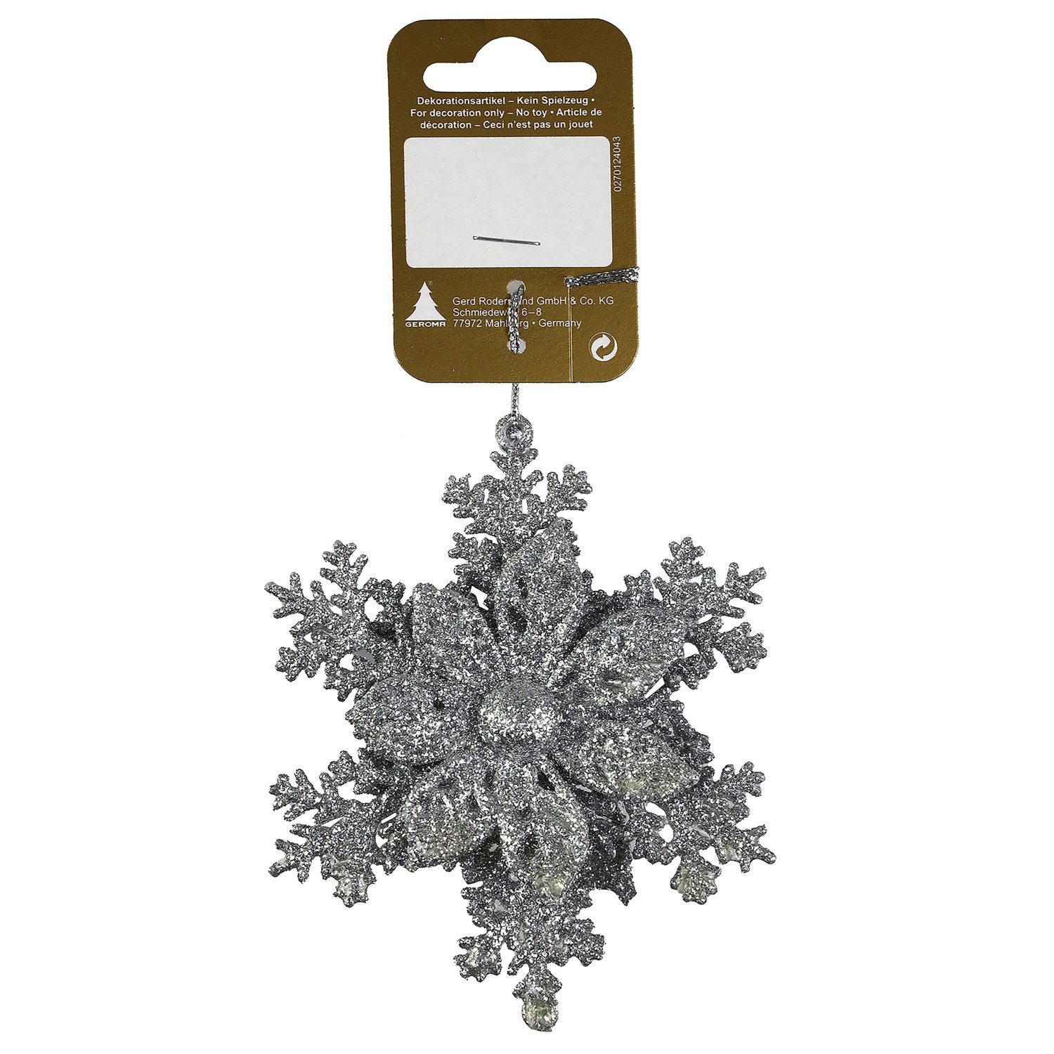GEROMA Vánoční ozdoba sněhová vločka plast stříbrná 10 x 10 cm