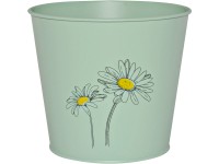 Květináč na bylinky lakovaný s potiskem, mátově zelený, zinkový, 16 x 18,5 cm