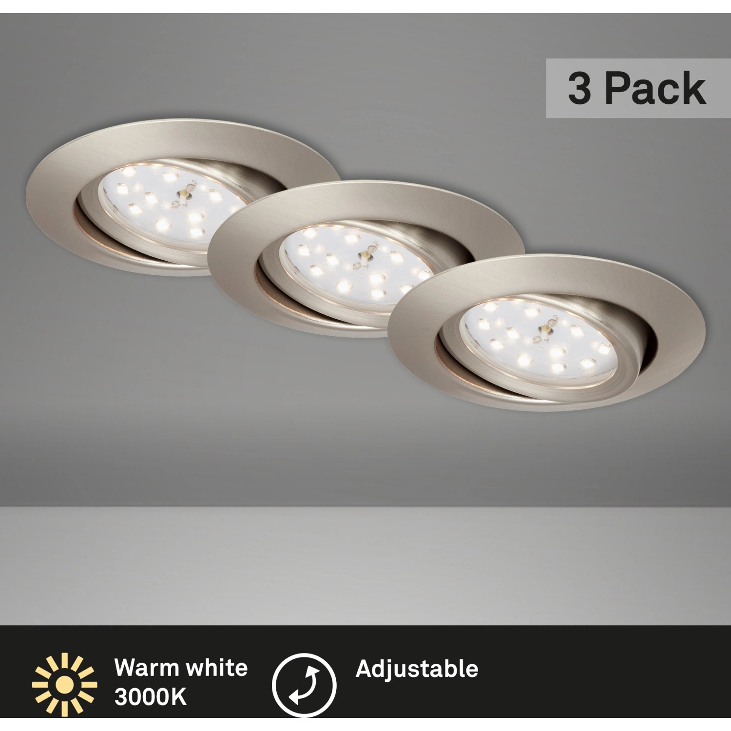 Briloner Vestavné LED svítidlo průměr 82 cm sada 3 ks matný nikl