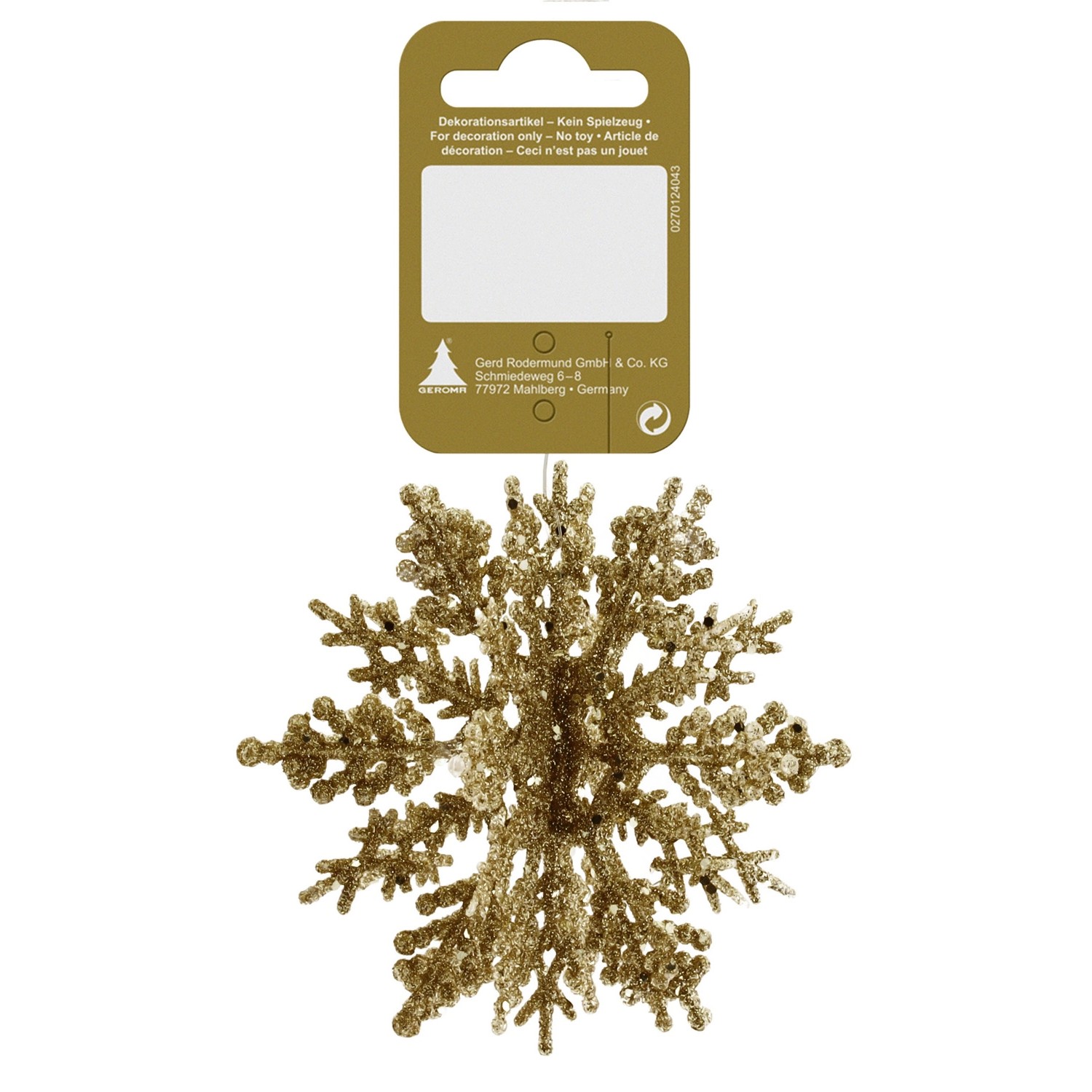 Vánoční koule 3D sněhová vločka se třpytkami, zlatá, 10 cm