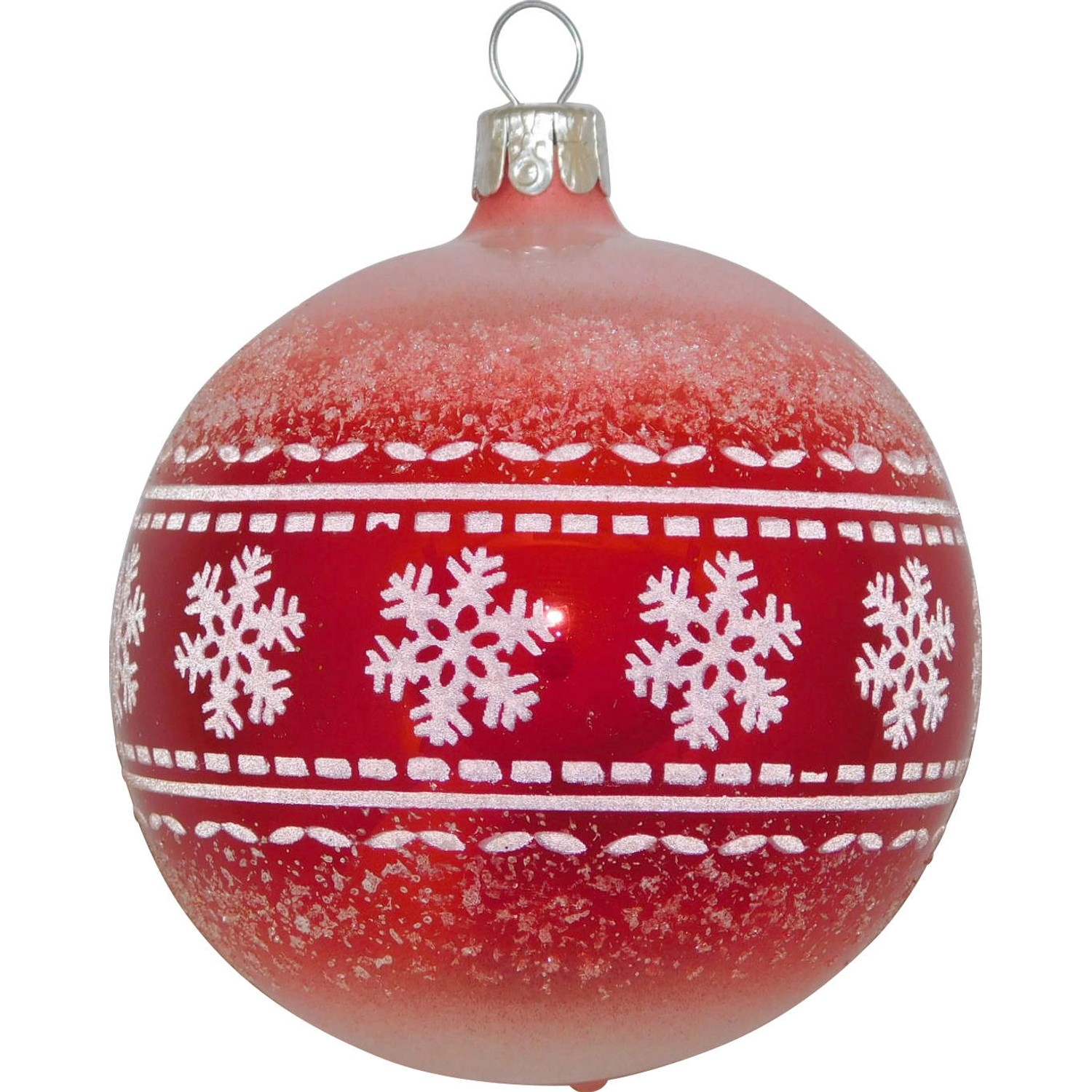 Ornex Vánoční ozdoba skleněná koule s bílými vločkami červená, 8 cm