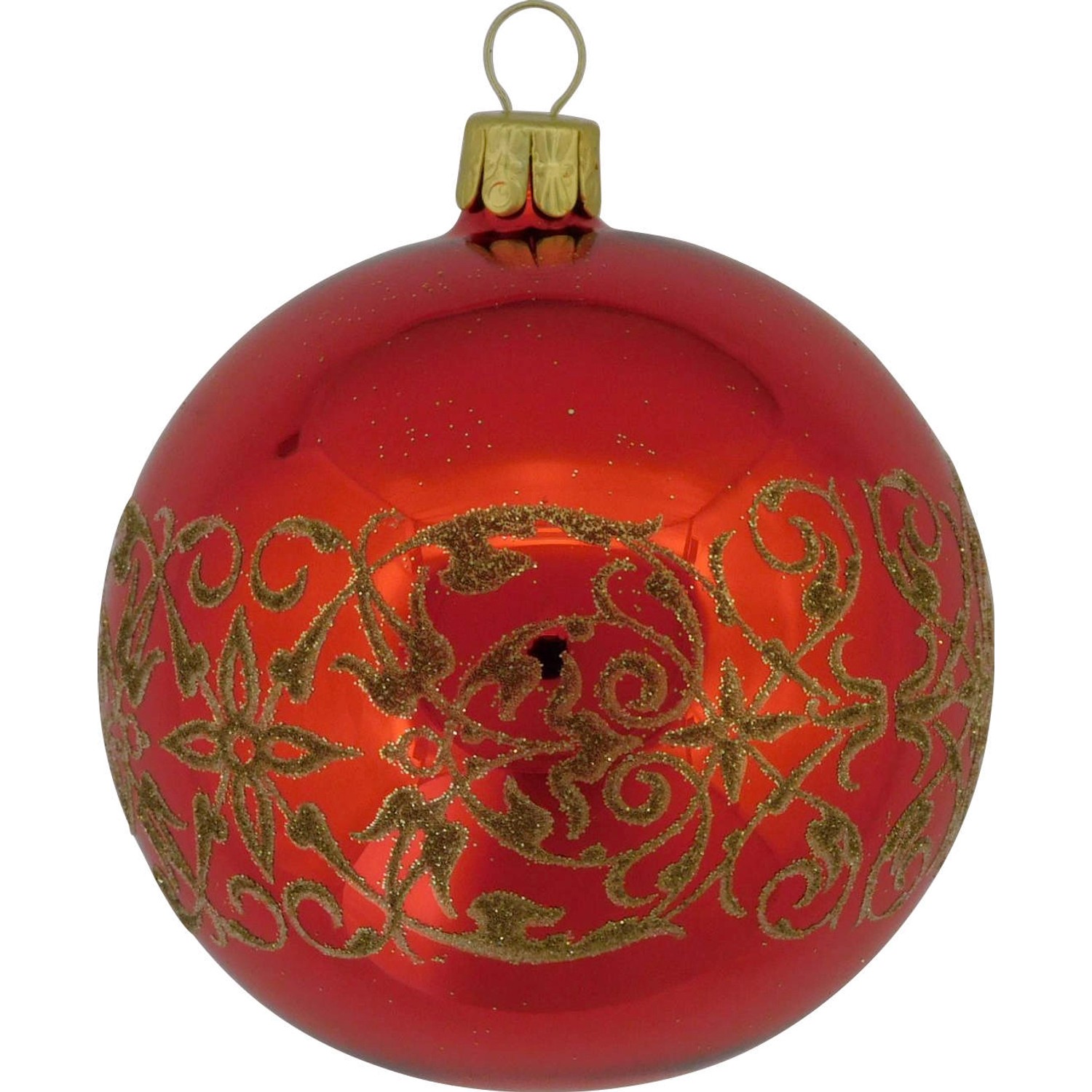 ORNEX Vánoční ozdoba skleněná koule s ornamentem červená, 8 cm