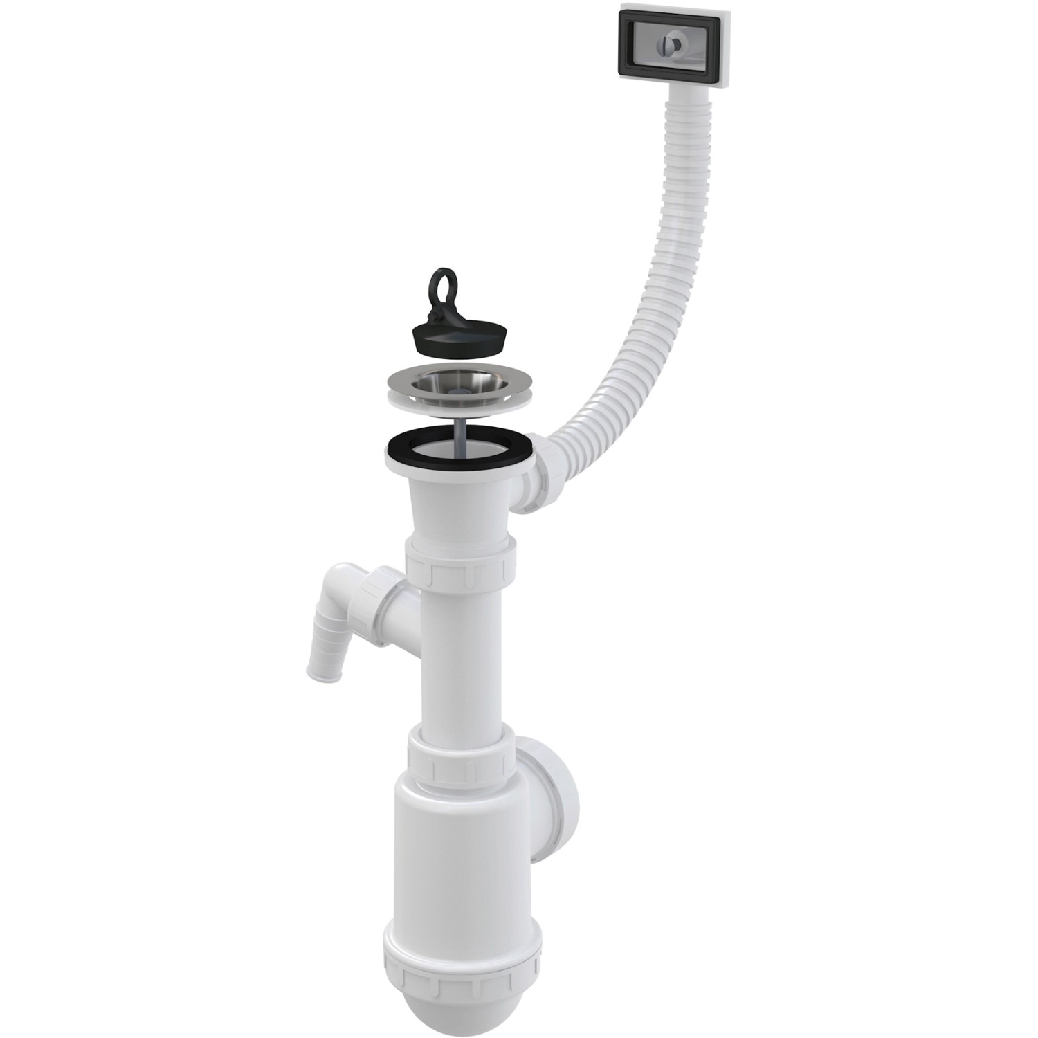 Alca Sifon dřezový A444P-DN50/40, nerez mřížka pr. 70 mm, flexi přepad, přípojka