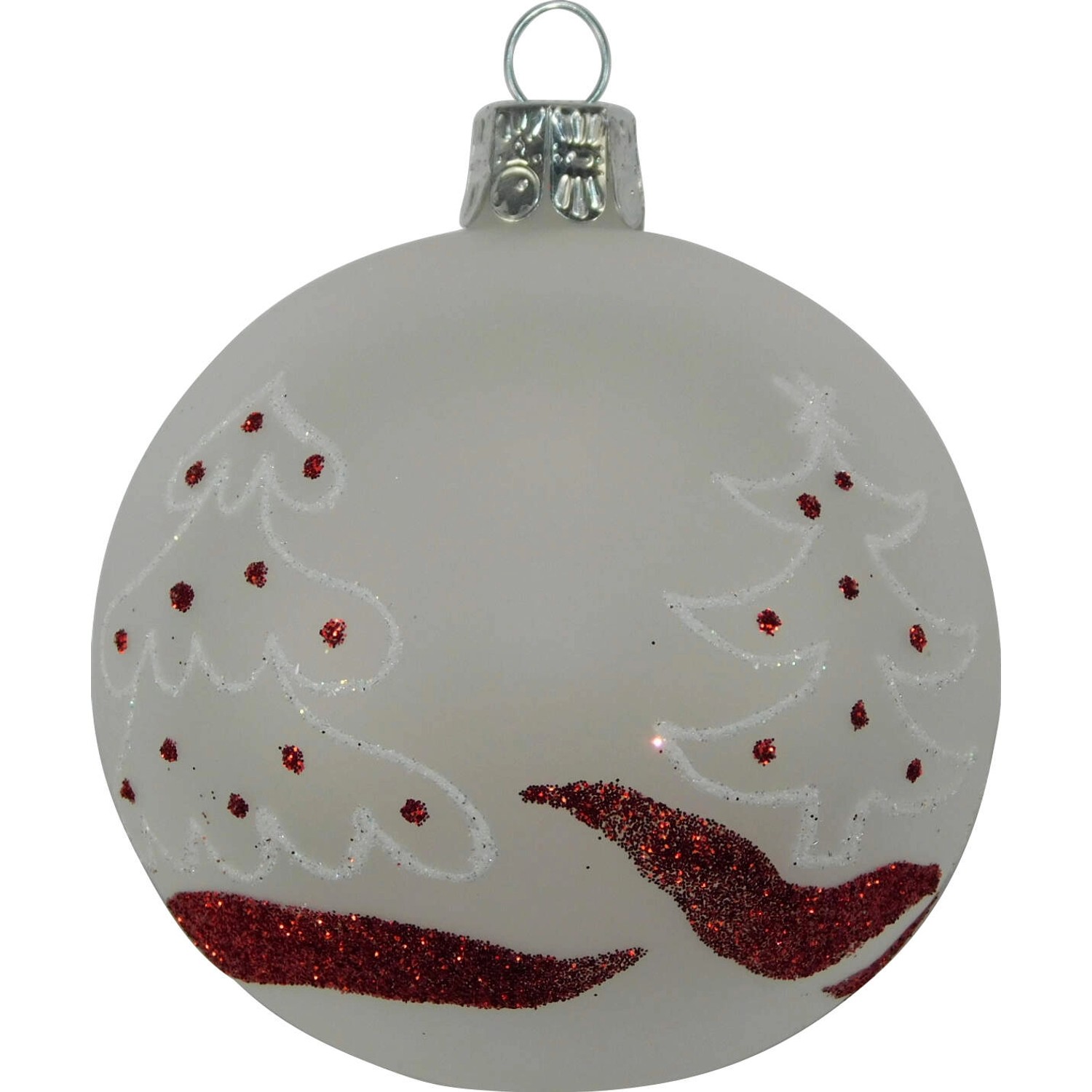 Ornex Vánoční ozdoba skleněná koule so stromami, bílá, 7 cm