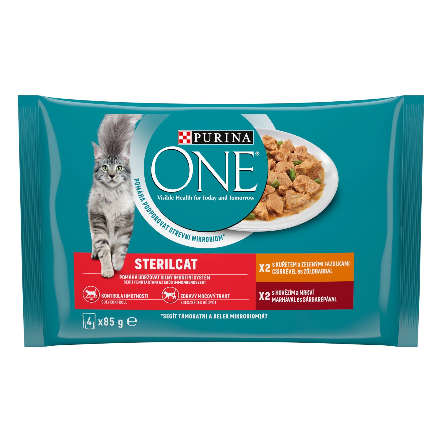 Purina One Kapsičky Sterilcat multipack kuře a hovězí ve šťávě 4 x 85 g