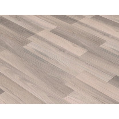 Světlá laminátová podlaha Comfort Dub Silver 7 mm s dřevěnou strukturou a click systémem.