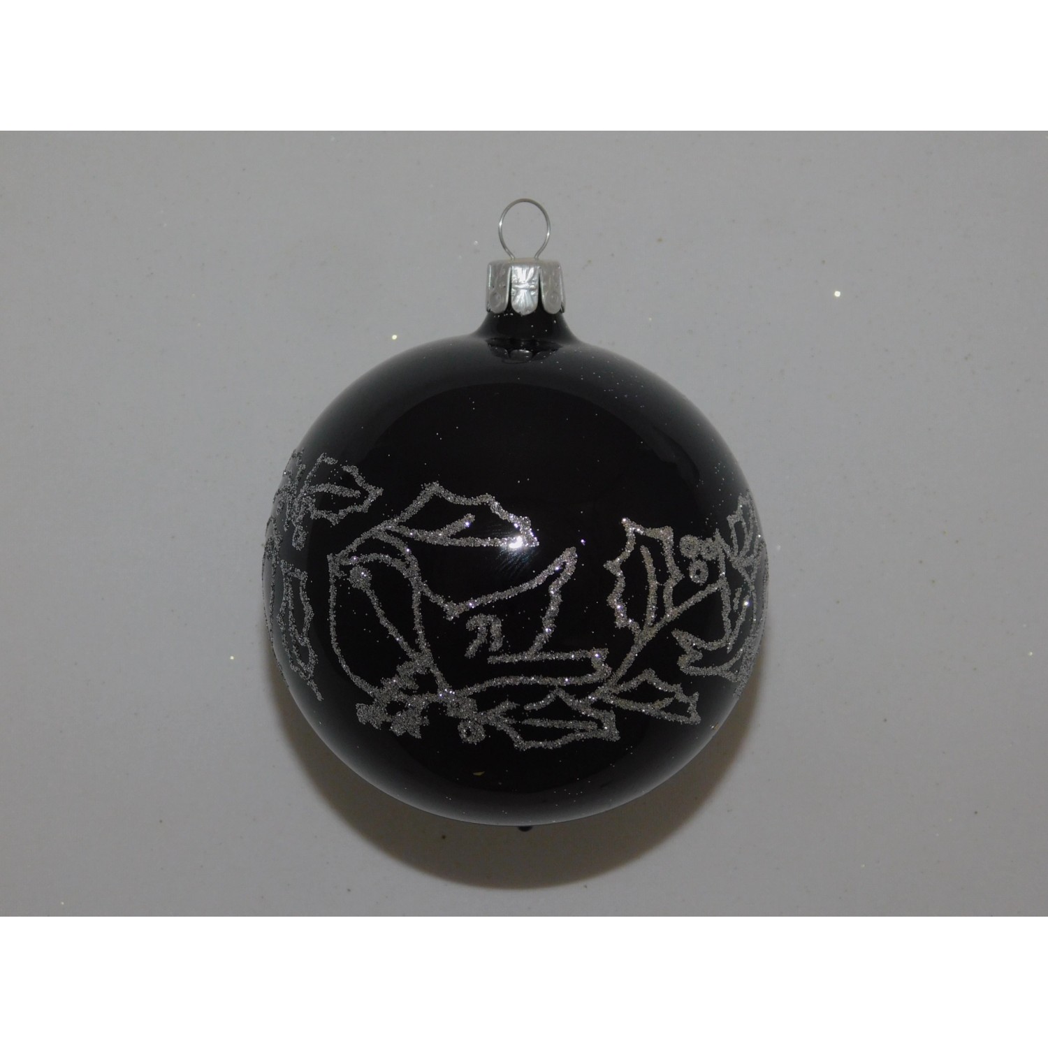 ONREX Vánoční ozdoba skleněná koule černá ptáci pr. 8 cm