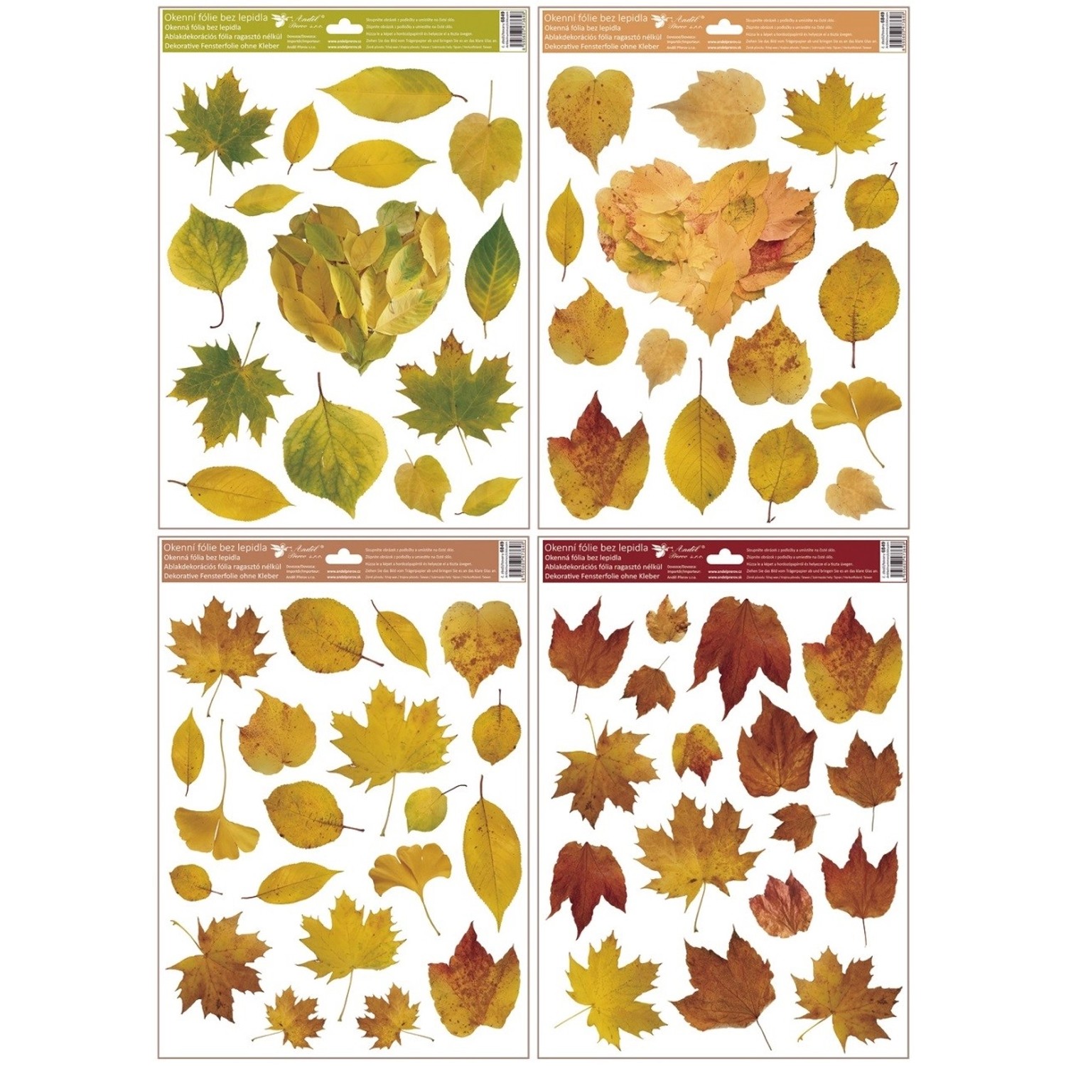 Anděl Přerov Okenní fólie podzimní listy, různé druhy, 1 ks, 30 x 42 cm