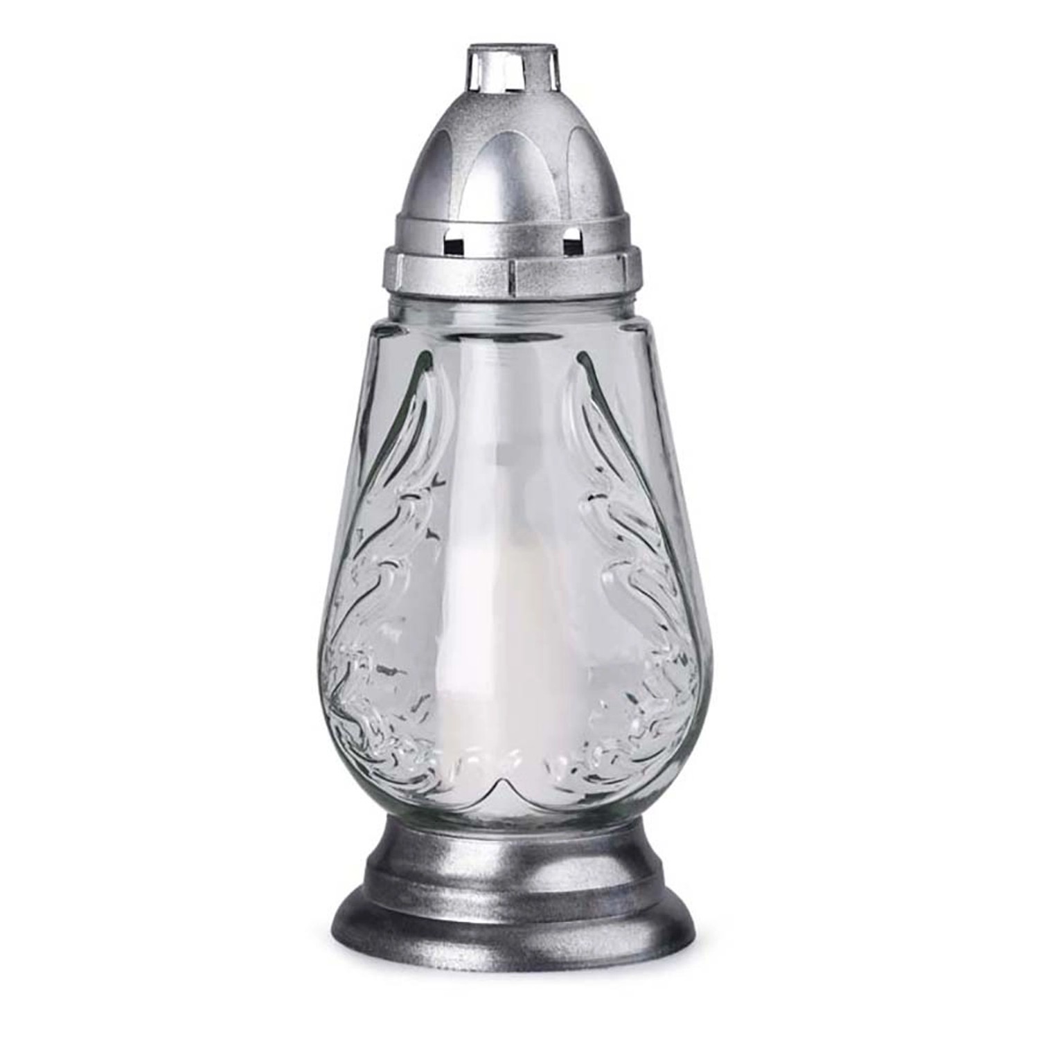 Hřbitovní lampa vč. náplně stříbrná 28 cm