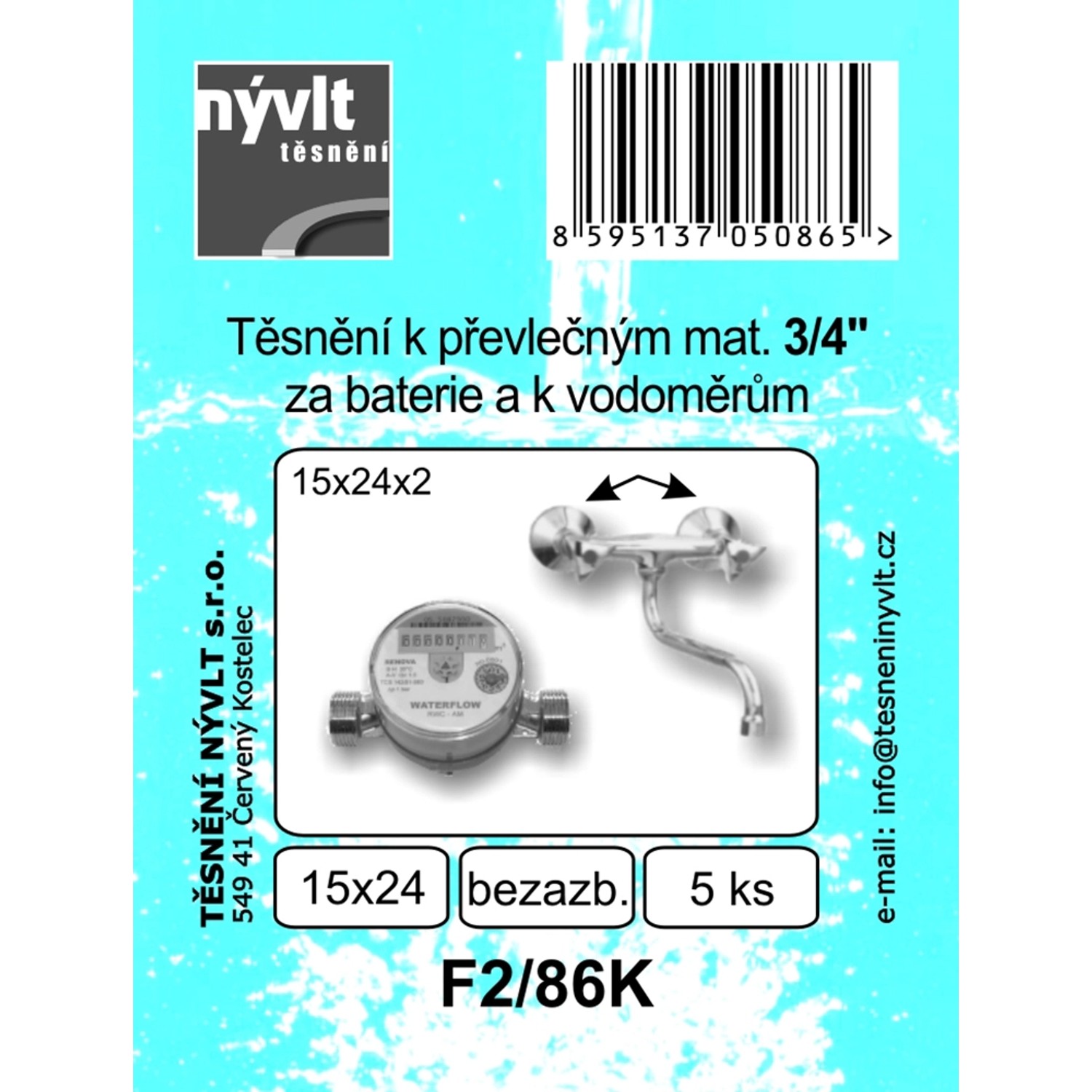 Těsnění k převlečným maticím 3/4 za baterie a k vodoměrům bezazbest 5 ks