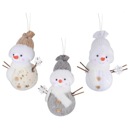 Sněhulák plyšový s knoflíky, na zavěšení, 15 cm