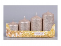 Svíčky adventní STUPŇOVITÉ glitrované šampaňská, pr. 5 x 6/7,5/9/10,5 cm, 4 ks