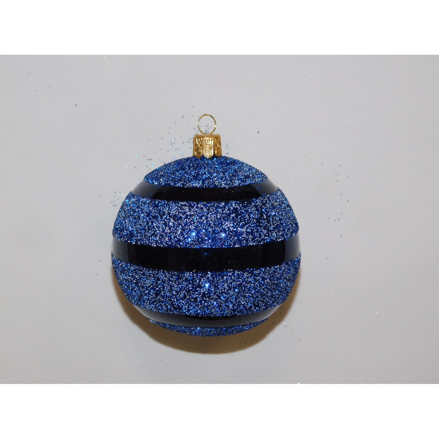 ONREX Vánoční ozdoba skleněná koule modrá proužky pr. 8 cm