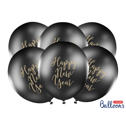 PartyDeco Balónky latexové HNY černé 30 cm, 6 ks
