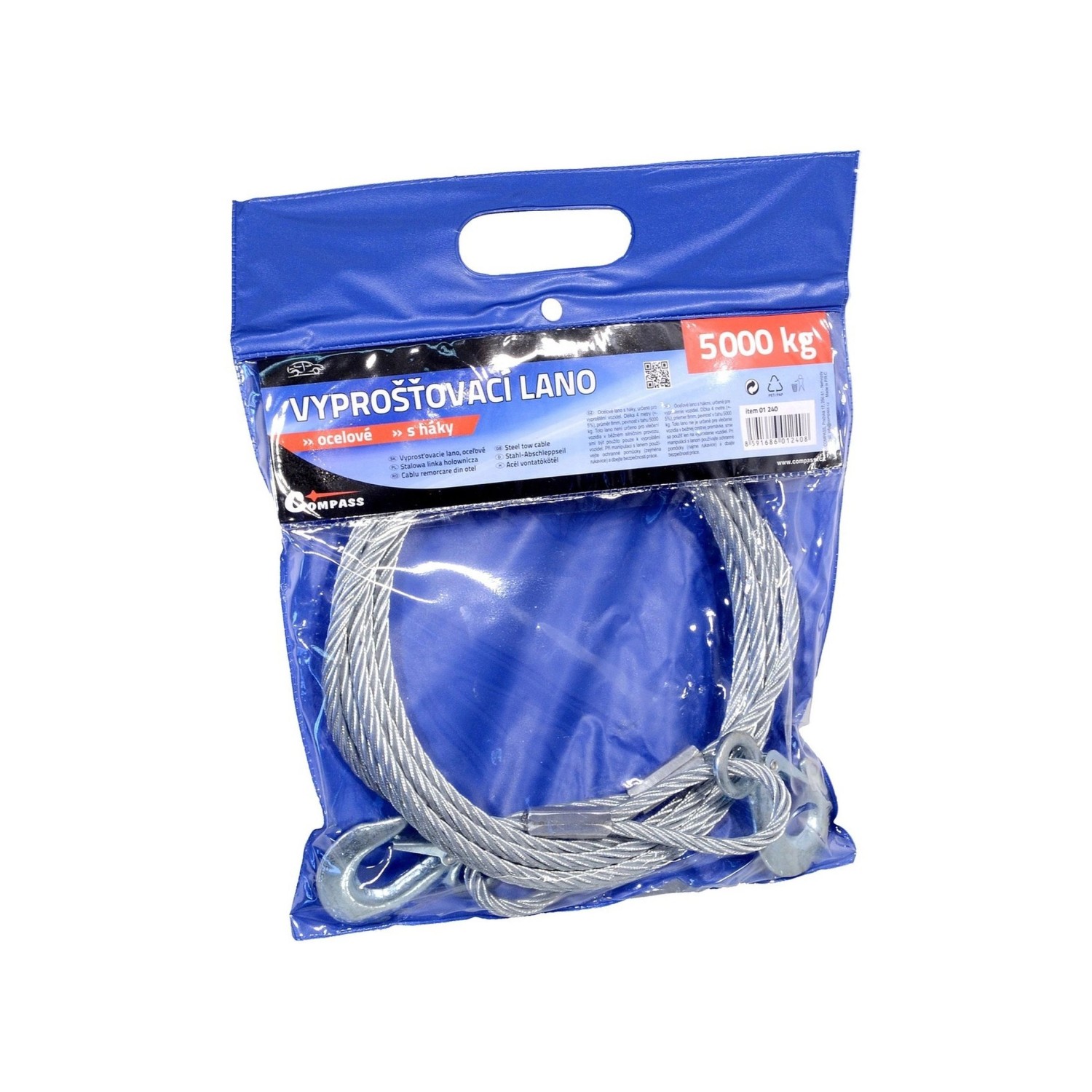COMPASS Ocelové vyprošťovací lano s háky max. 5000 kg, 4 m