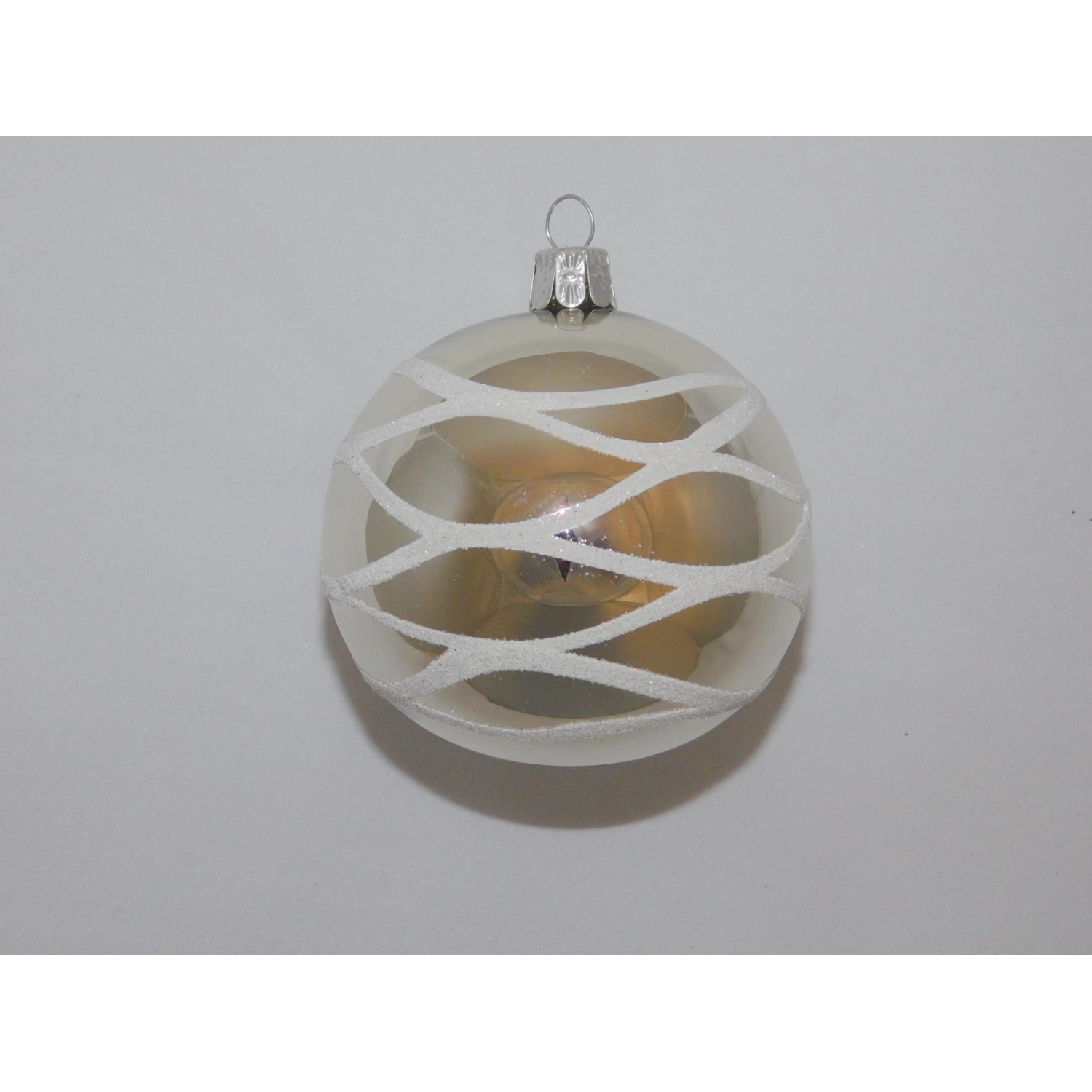 ONREX Vánoční ozdoba skleněná koule šedá proužky pr. 8 cm