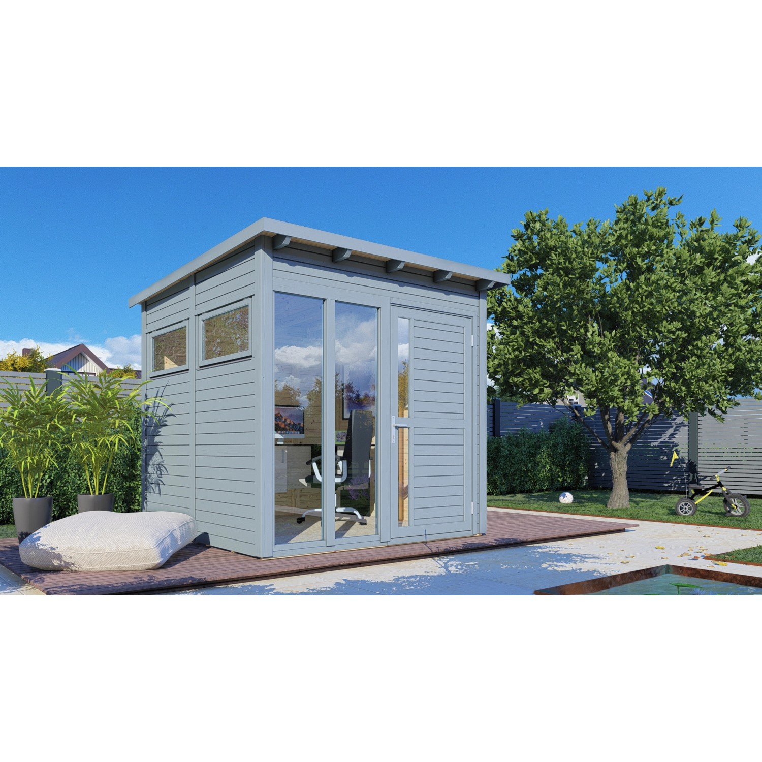 Bertilo Dřevěný domek na nářadí Pentus 2 Office, šedá, 234 x 226 cm