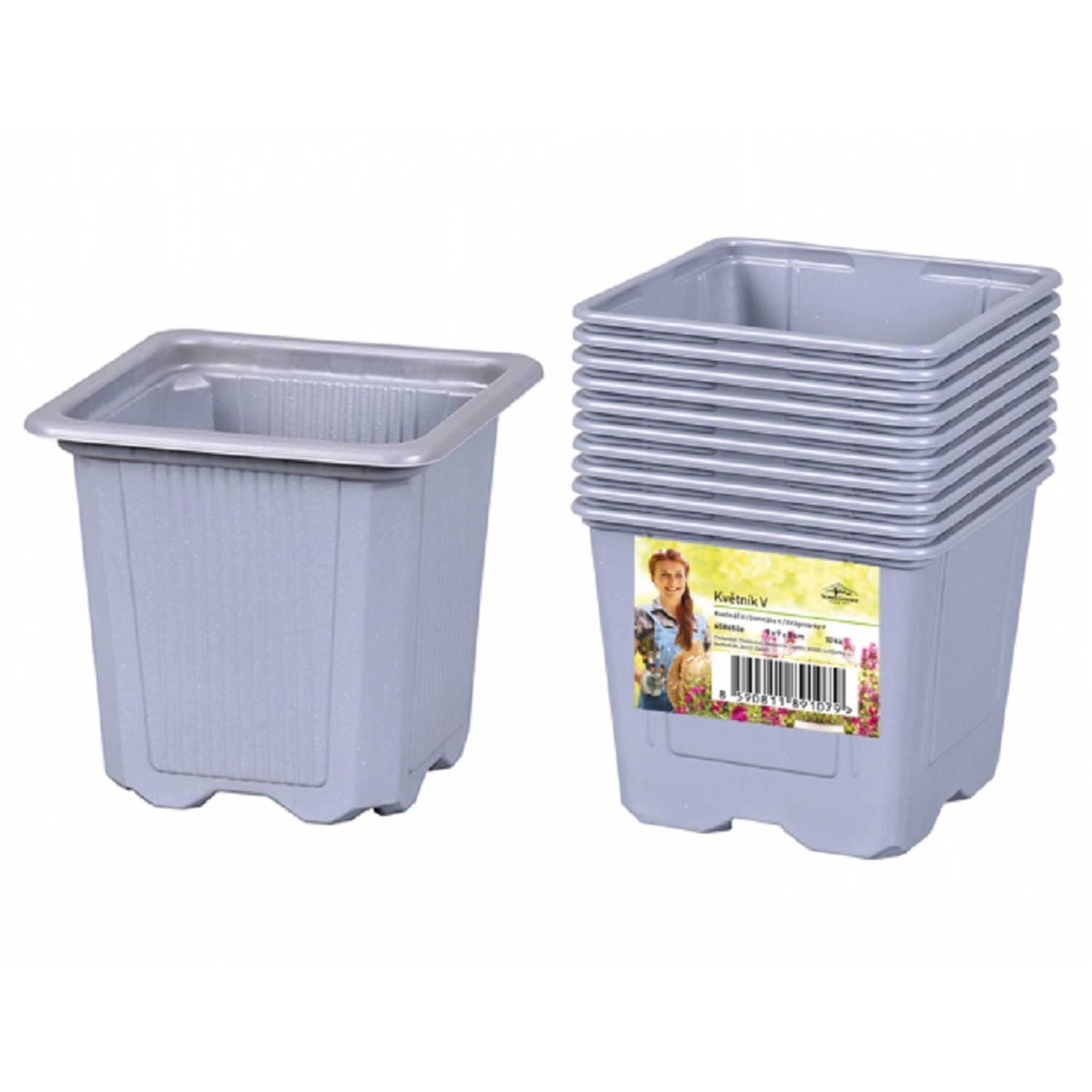 NOHEL GARDEN Květináč výsadbový V plastový šedý 9 x 9 x 8 cm, 10 ks