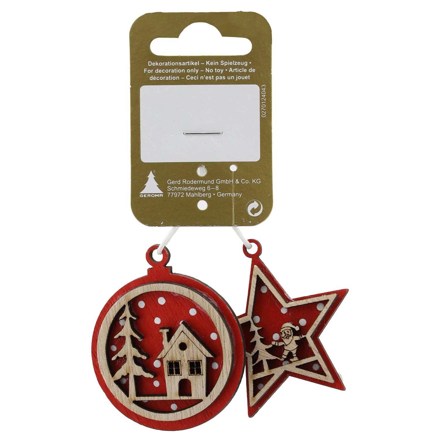 GEROMA Vánoční ozdoby hvězda + domeček dřevěné přírodní-červená cca 5 cm, 2 ks