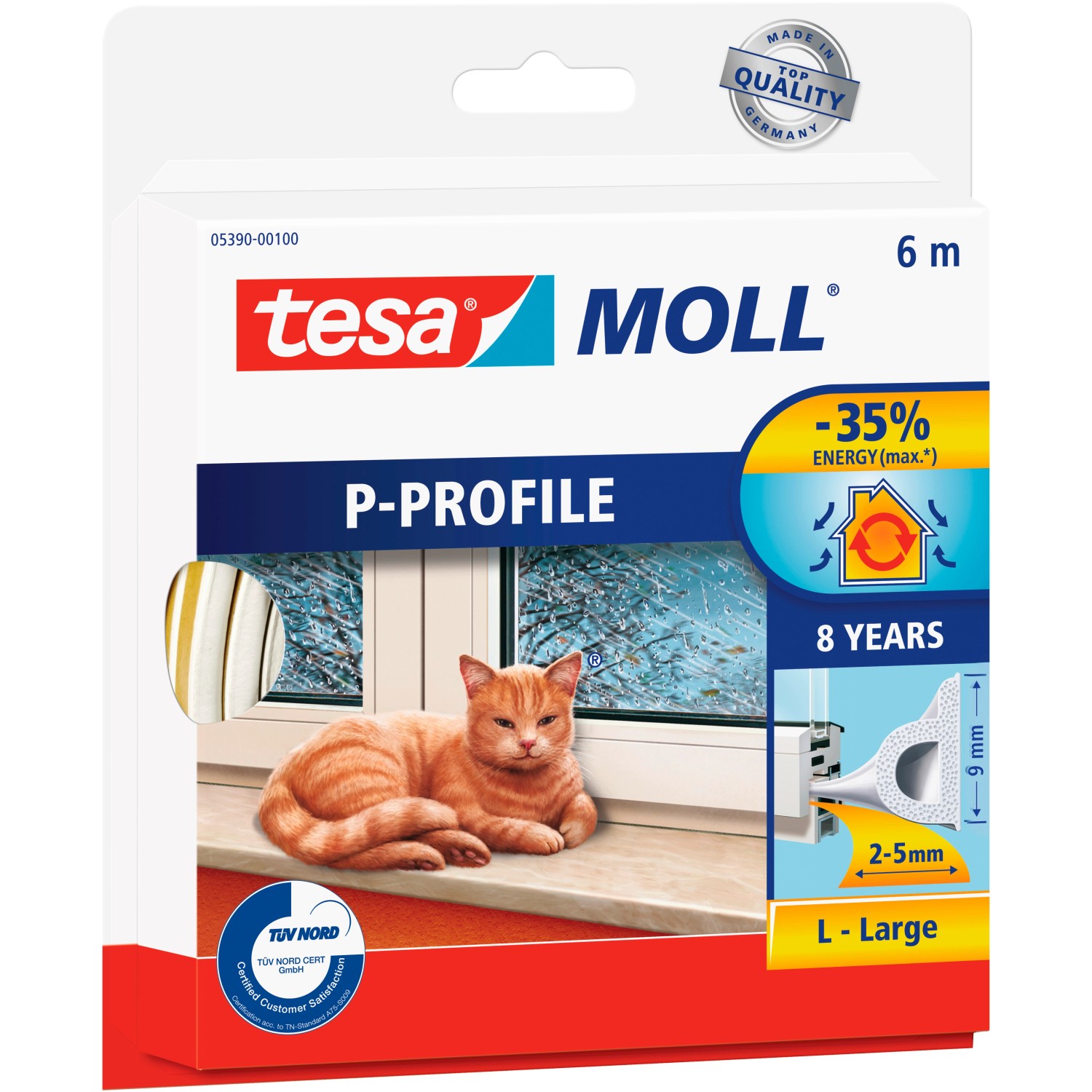 tesa Gumové těsnění pro dveře a okna tesamoll P-profil, bílá, 6 m x 9mm x 5,5mm