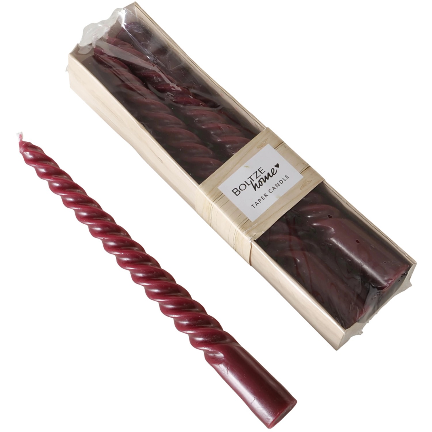 Boltze Tyčová svíčka Twisto bordó, výška 20 cm, 6 ks