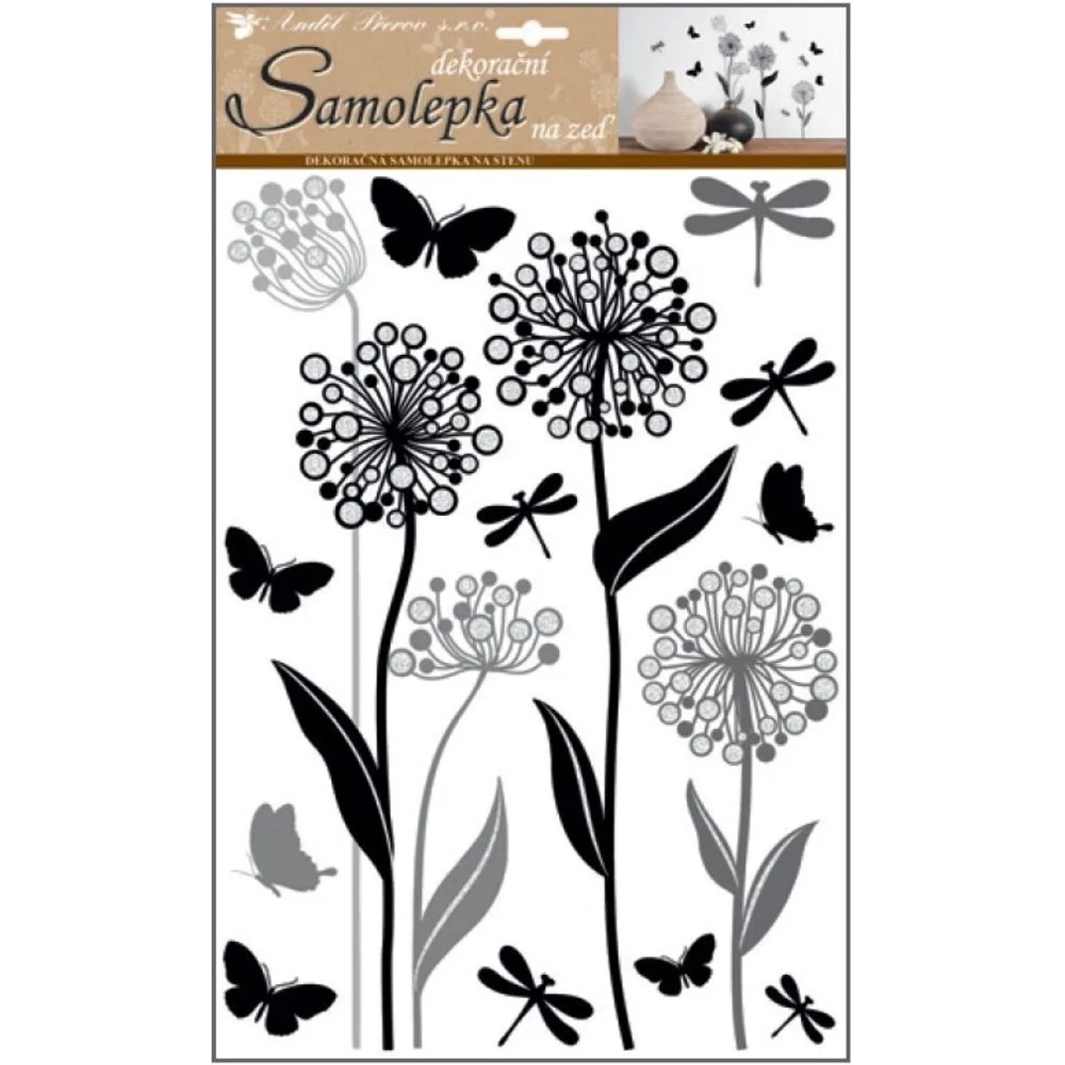 Anděl Přerov Samolepky na zeď s glitry Květiny 41 x 29 cm