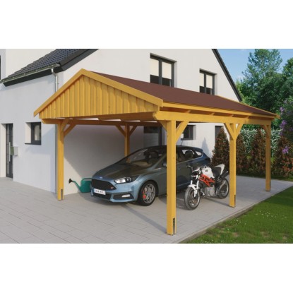 Skan Holz Přístřešek na auto Fichtelberg dub světlý červené šindele 423 x 566 cm