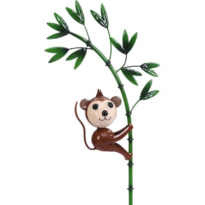 Zahradní zápich opice na bambusu, zelený-hnědý, 95 x 24,5 x 7 cm