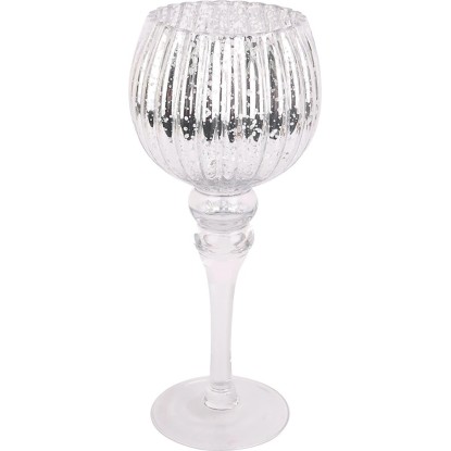 Svícen skleněný stříbrný 35 cm