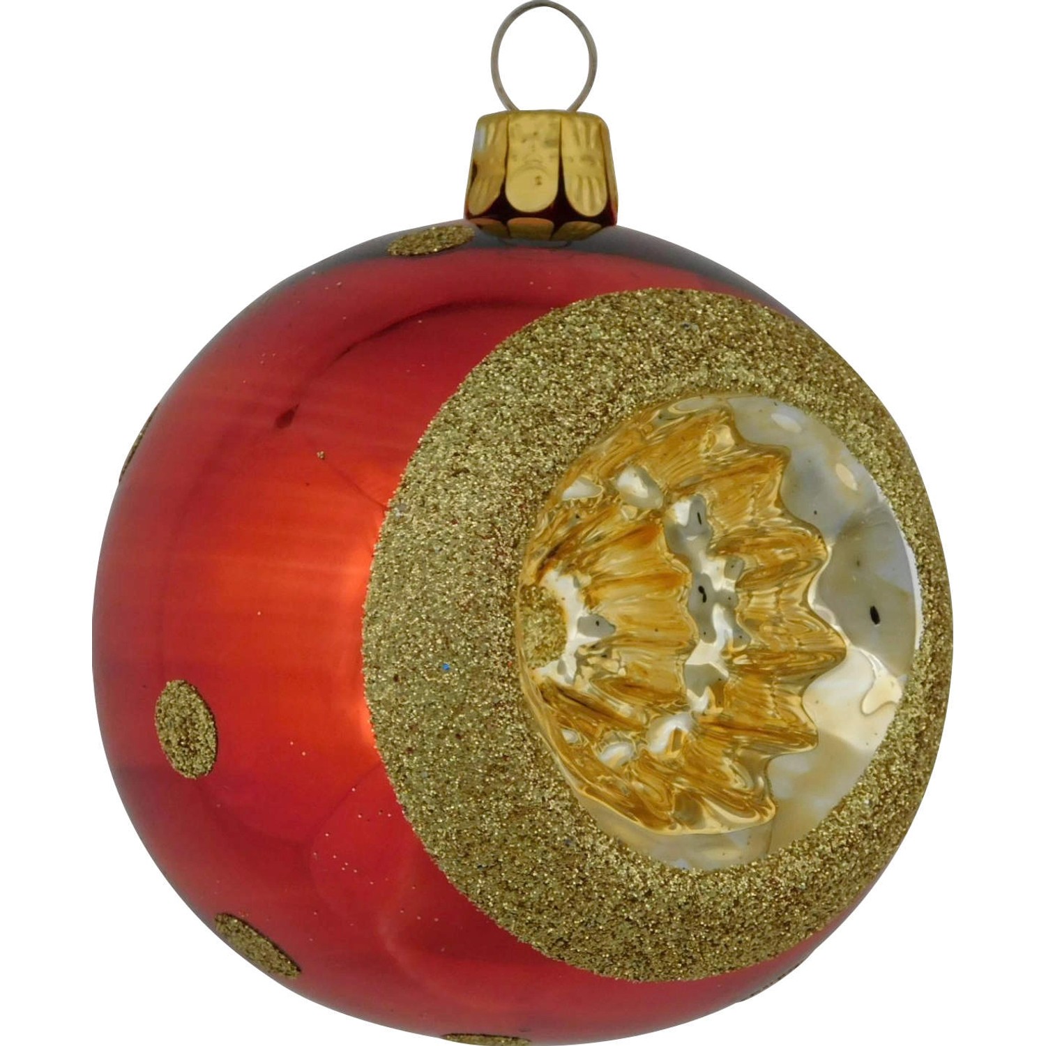 Ornex Vánoční ozdoba skleněná koule se zlatým dekorem červená, 8 cm