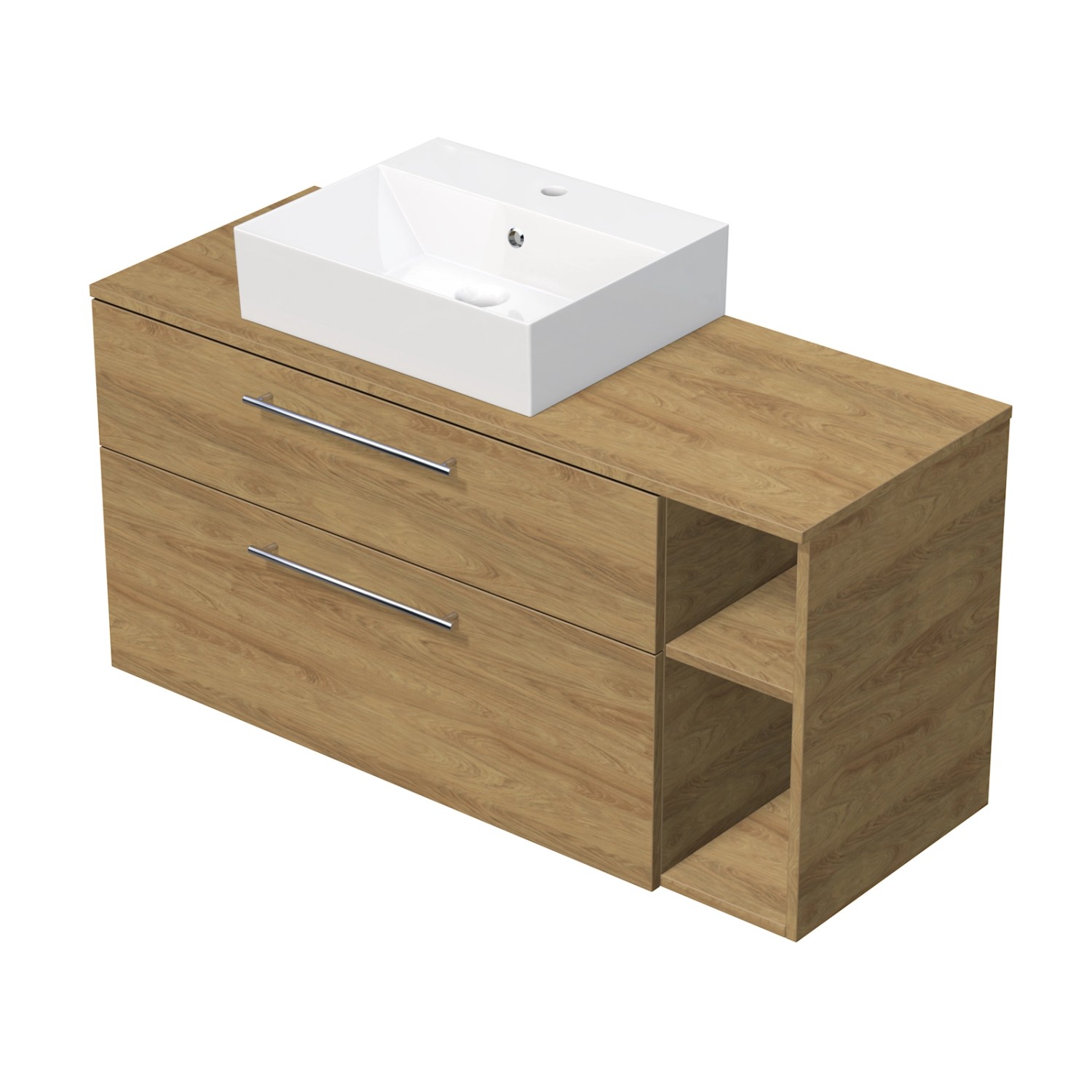 INTEDOOR Koupel.skříň+umyvadl BEE, úchyt chrom, 120cm, regál vpravo, dub Hickory