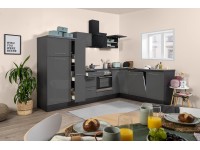 Respekta Kuchyně Amanda L šedá/dub 290 cm-trouba+skl.d./digestoř/myčka/lednice