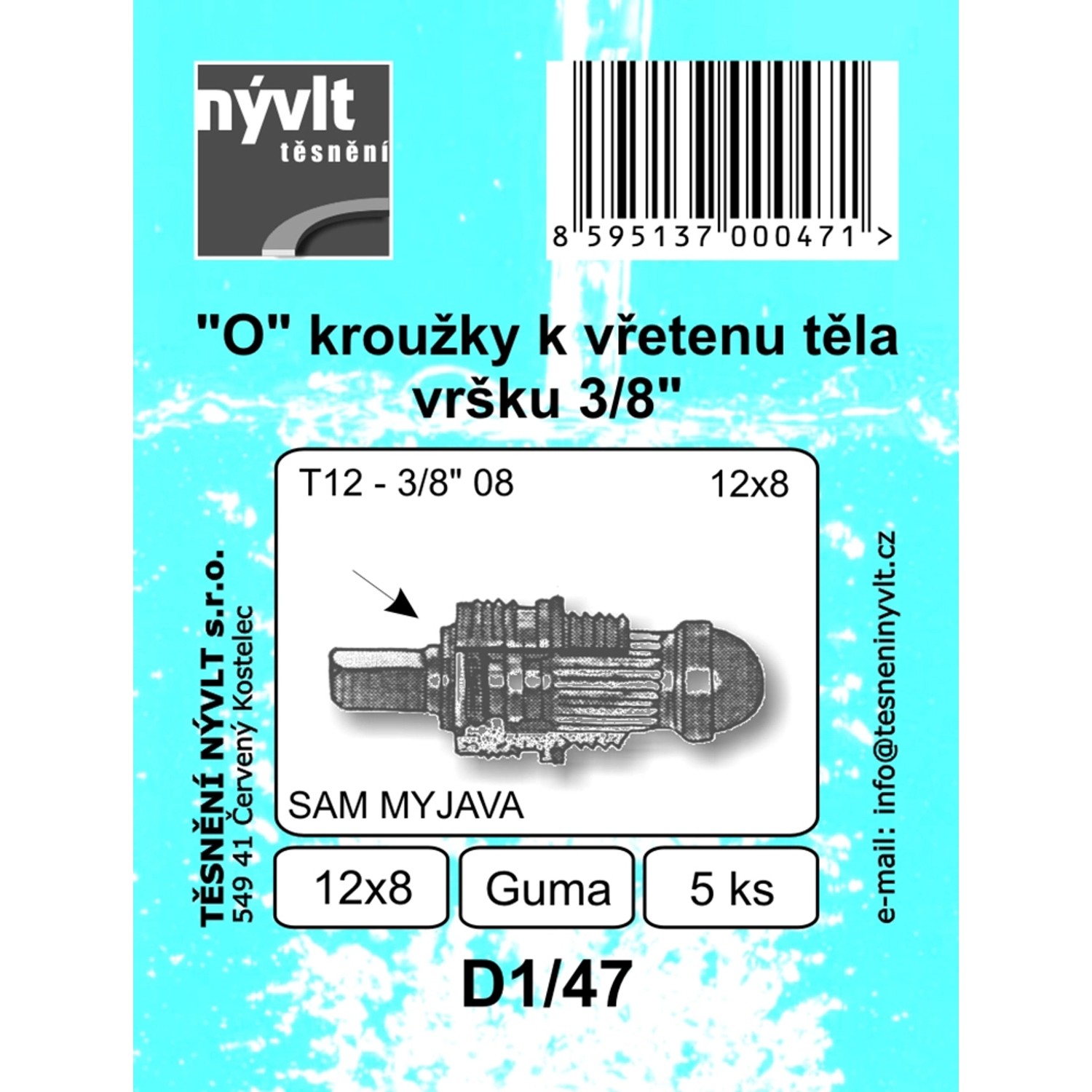 O kroužky k vřetenu těla vršku 3/8