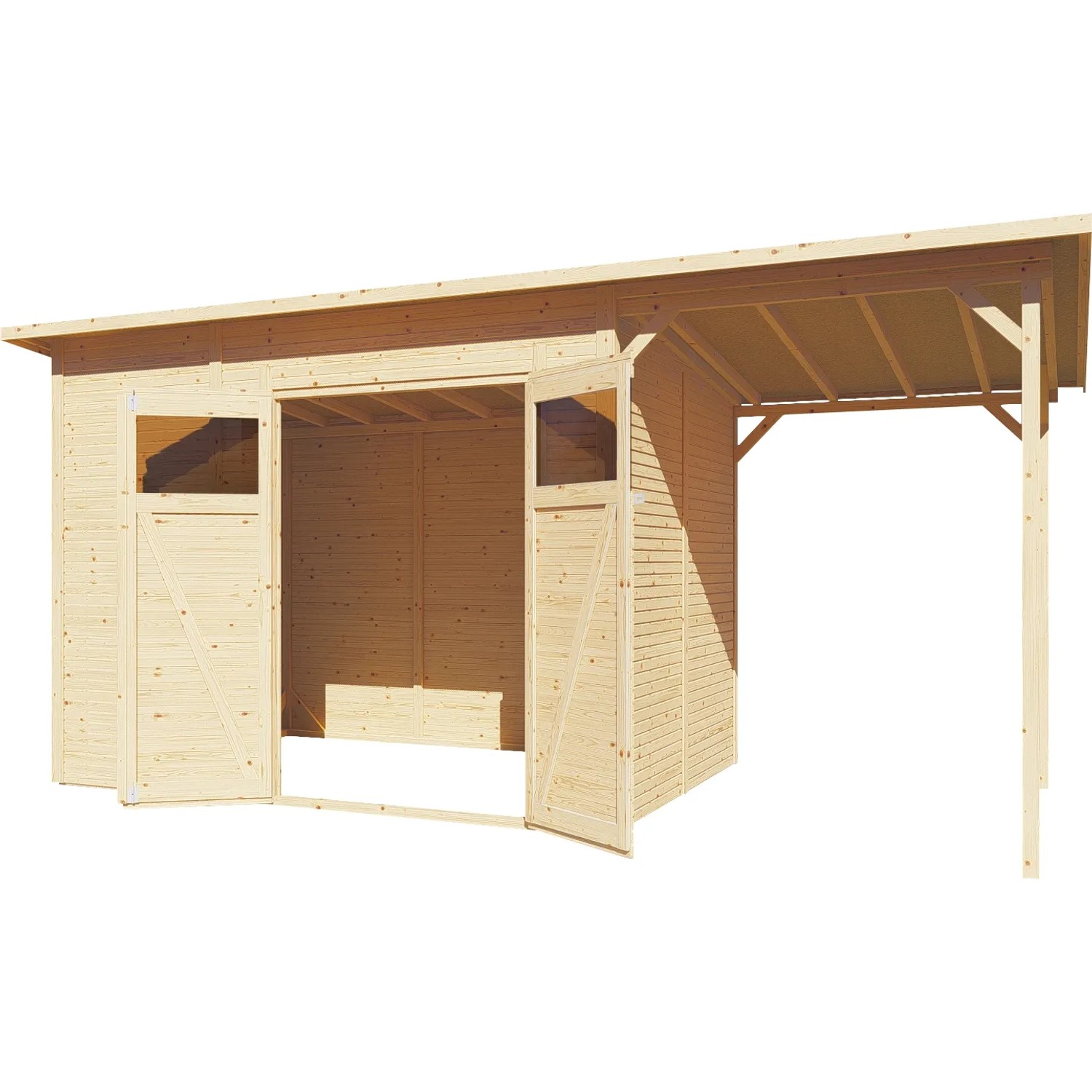 Bertilo Dřevěný domek na nářadí Pent Modern 4 Plus, přírodní, 470 x 202 cm