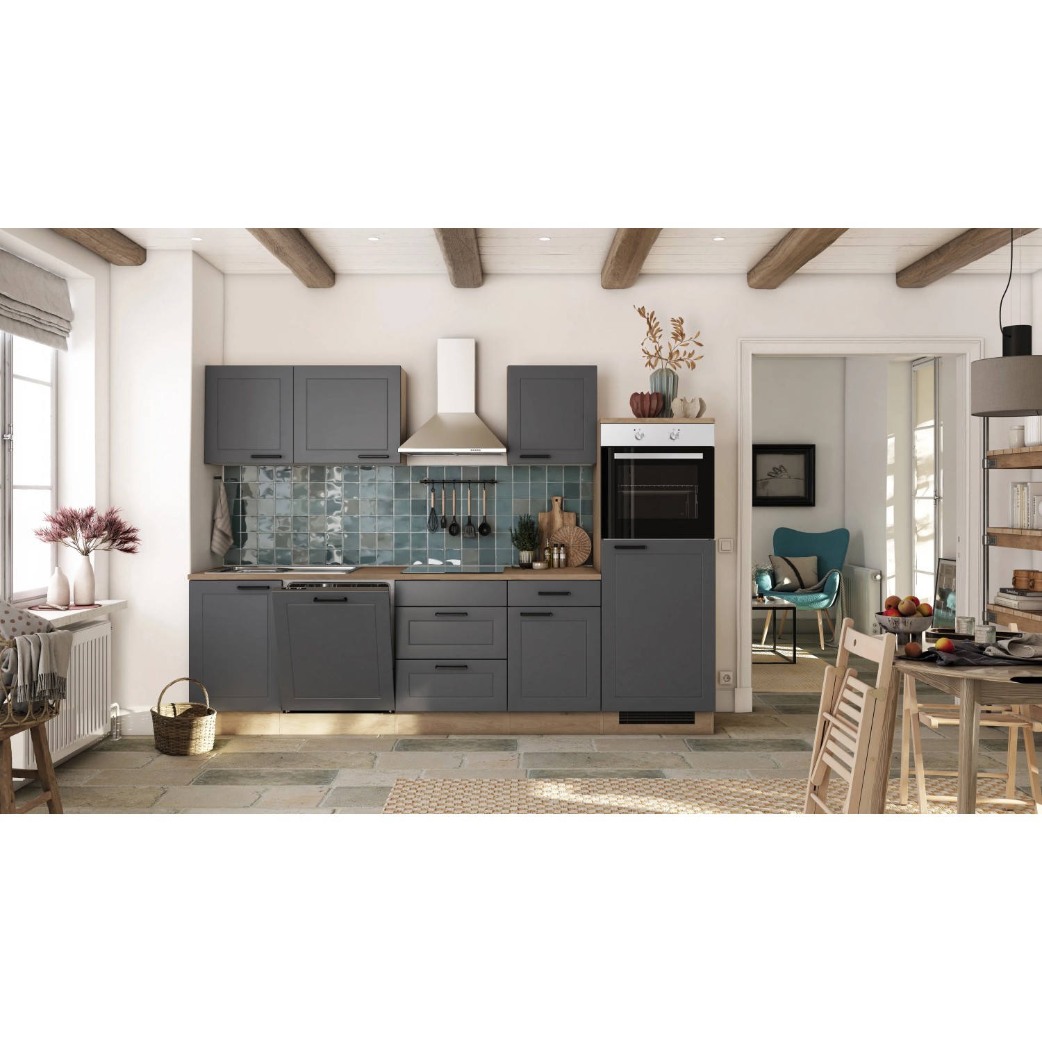 Flex-Well Kuchyně Romeo 280 cm/typ 1 - lednice,trouba,var.deska,digestoř,myčka