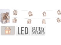 Koopman LED světelný řetěz s dřevěnými domky 10 diod teplá bílá, 150 cm