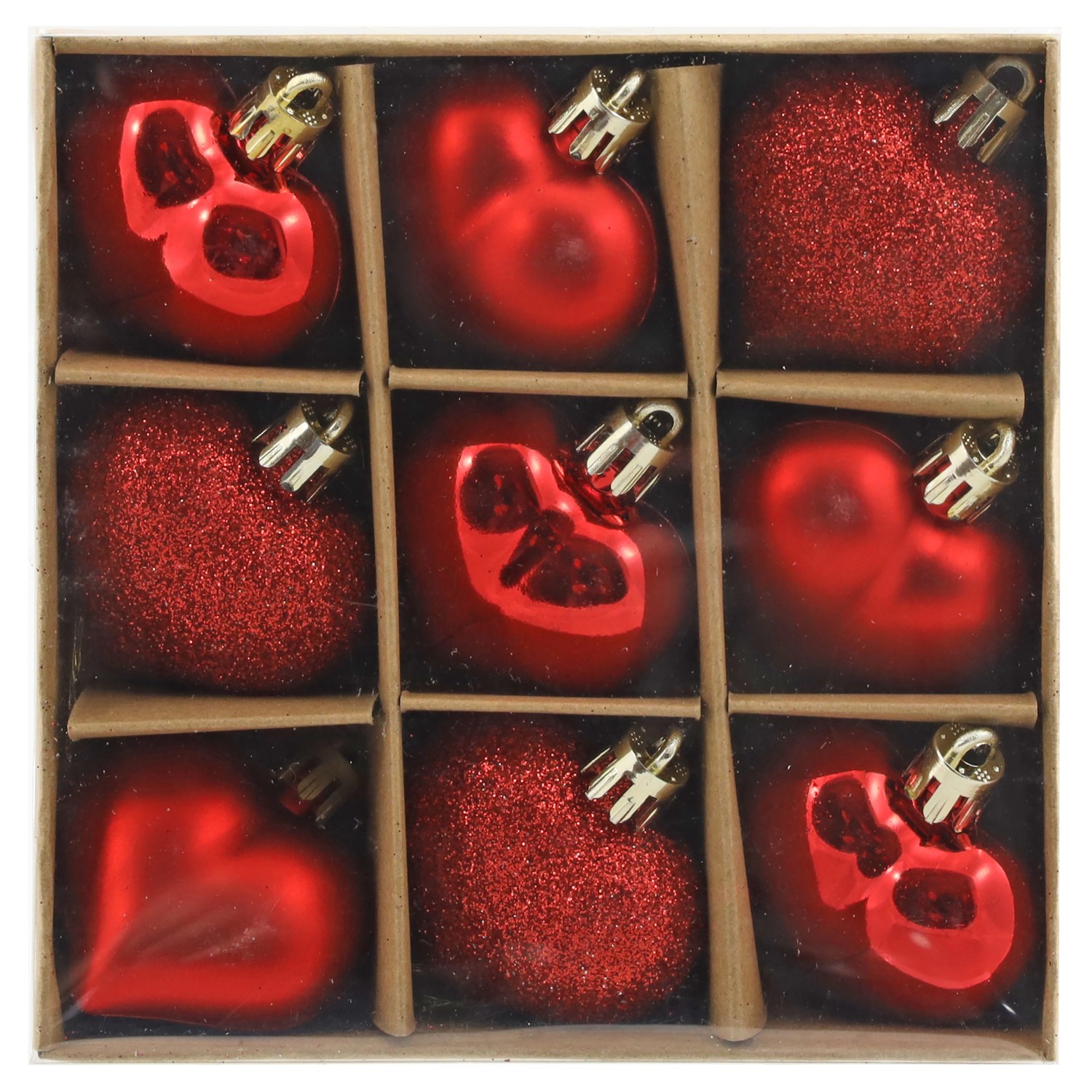 GEROMA Plastové vánoční ozdoby srdce červené 4,5 cm, 9 ks