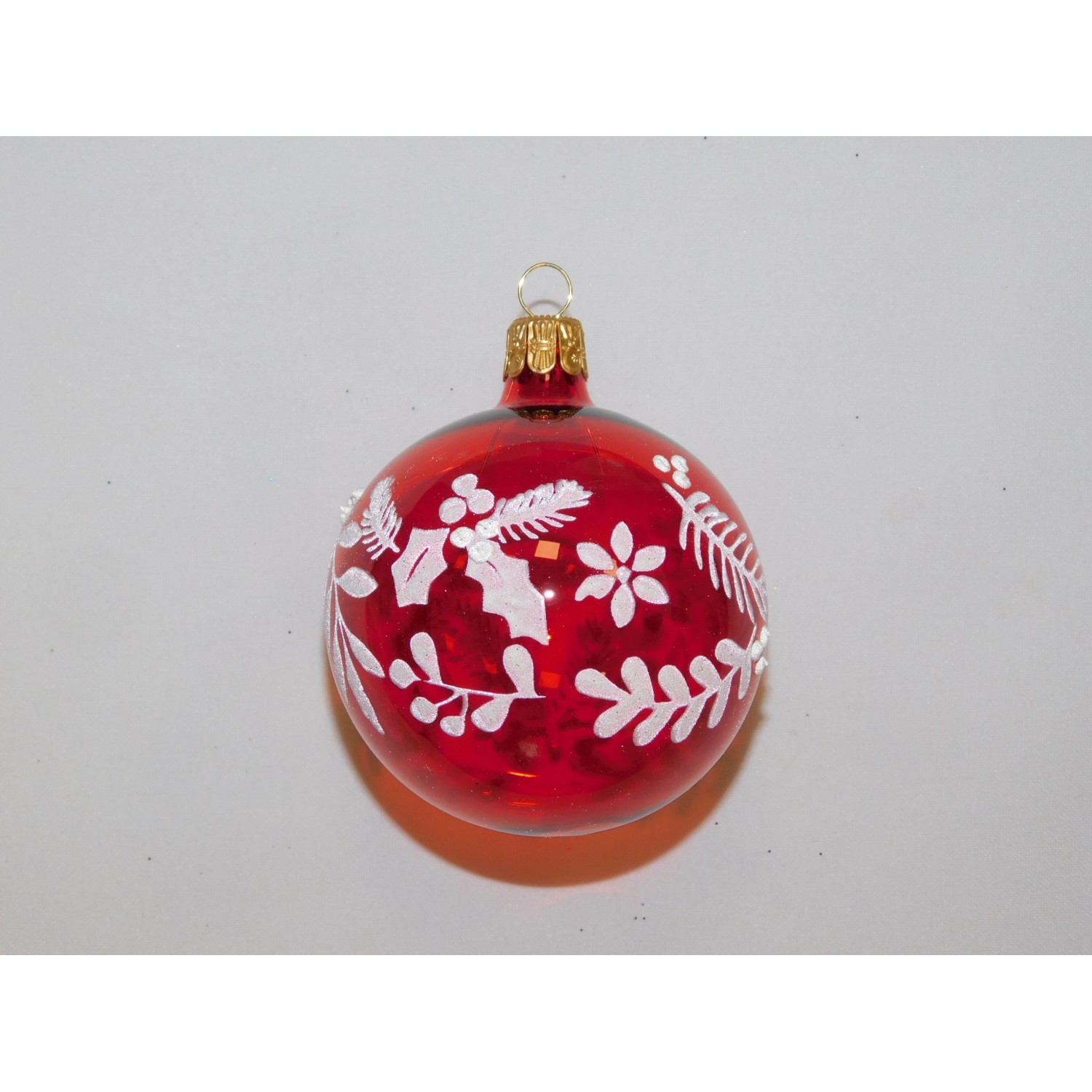 ONREX Vánoční ozdoba skleněná koule červená/bílá větvičky pr. 7 cm