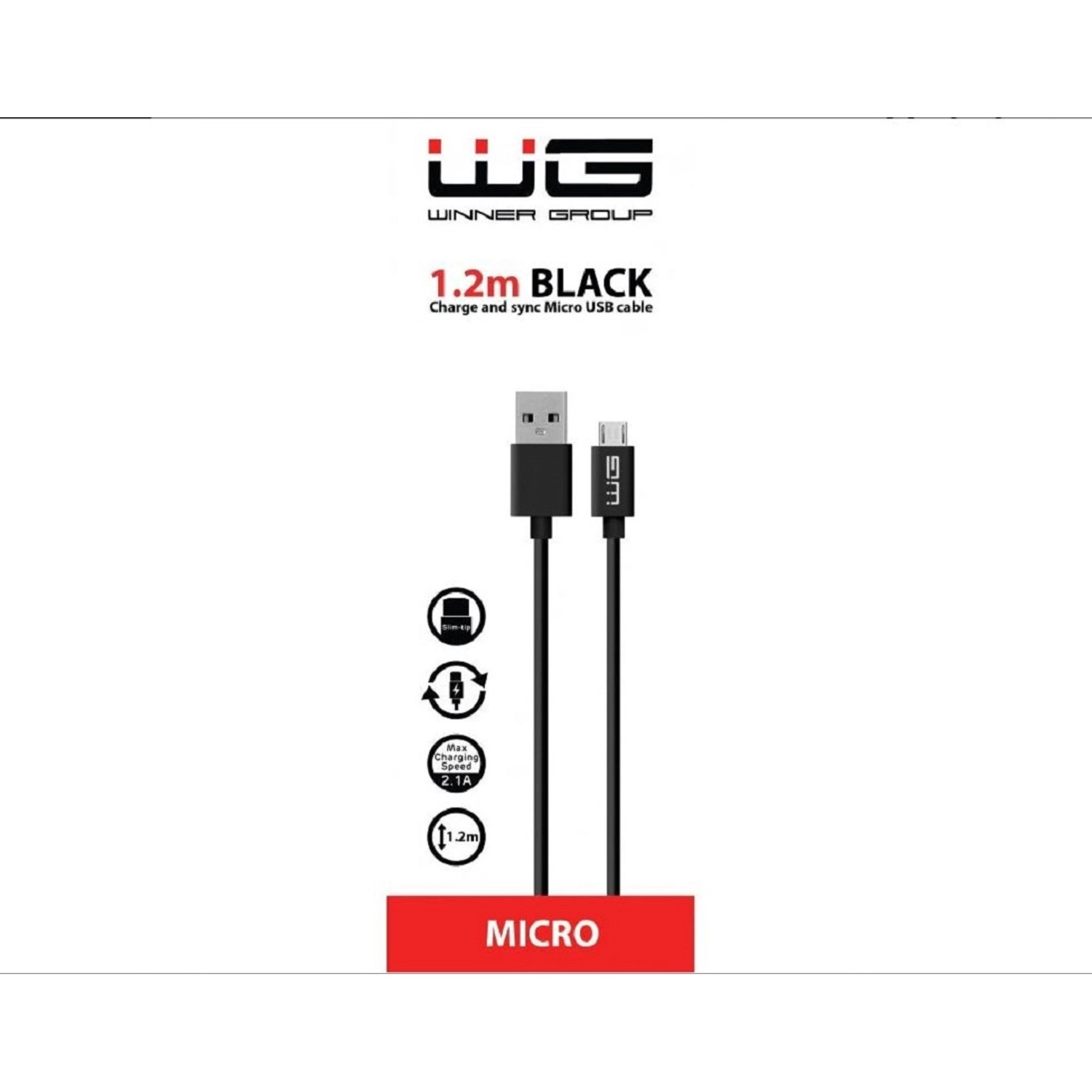 WG Datový kabel USB-A_micro-USB, 2,1 A, černý, 100 cm
