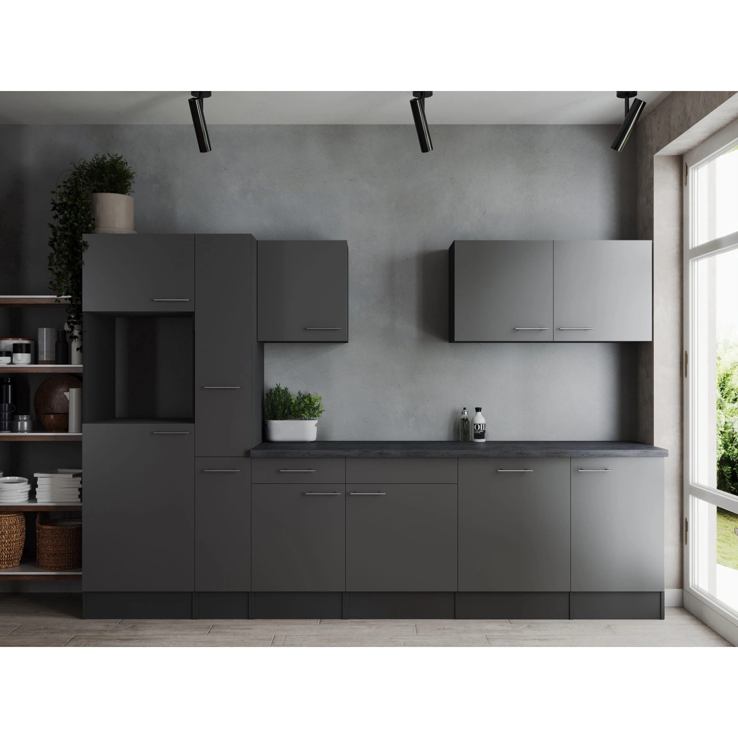 Respekta Kuchyně Oliver šedá/žula 310 cm - bez el. přístrojů