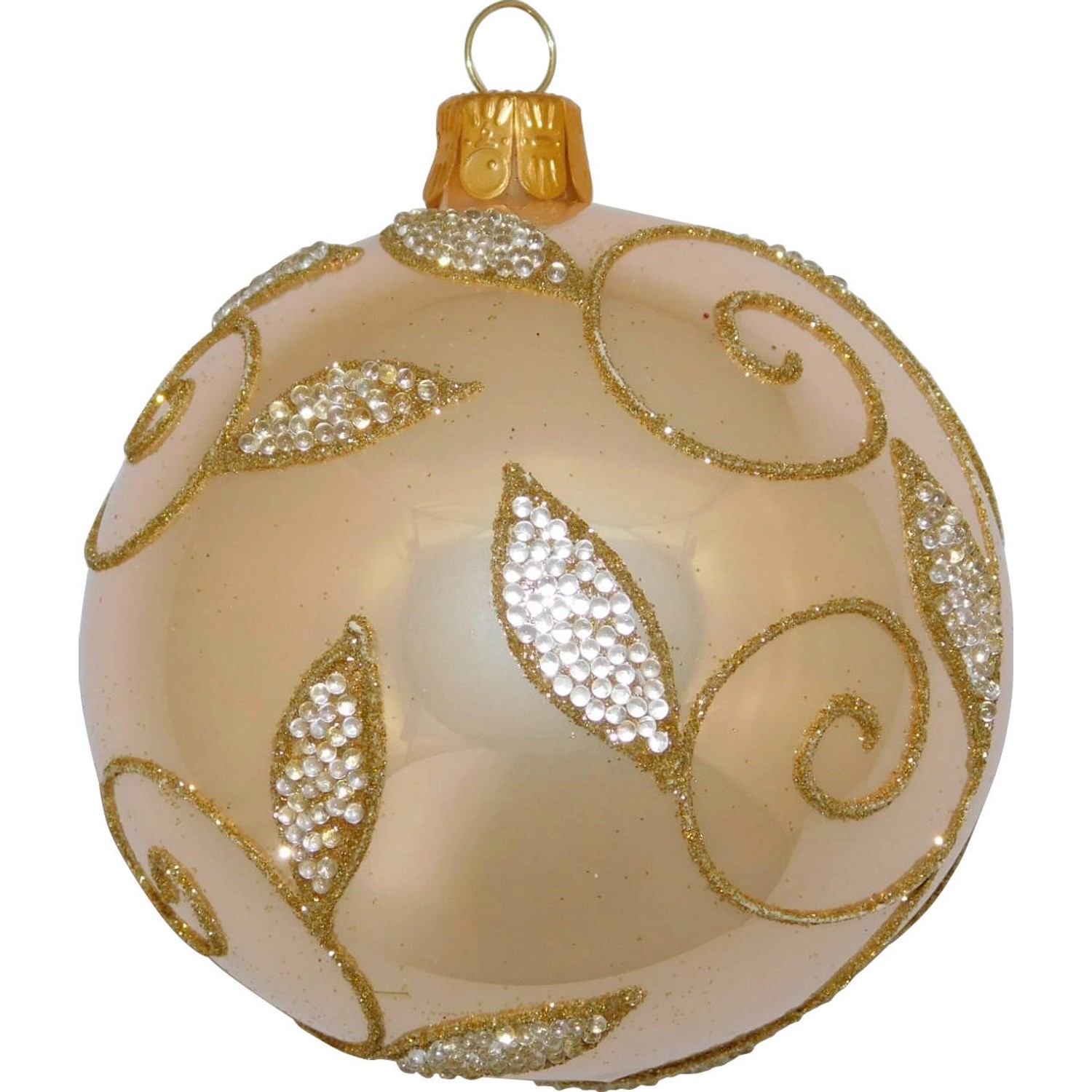 ORNEX Vánoční ozdoba skleněná koule s listy a rokajlem zlatá, 8 cm