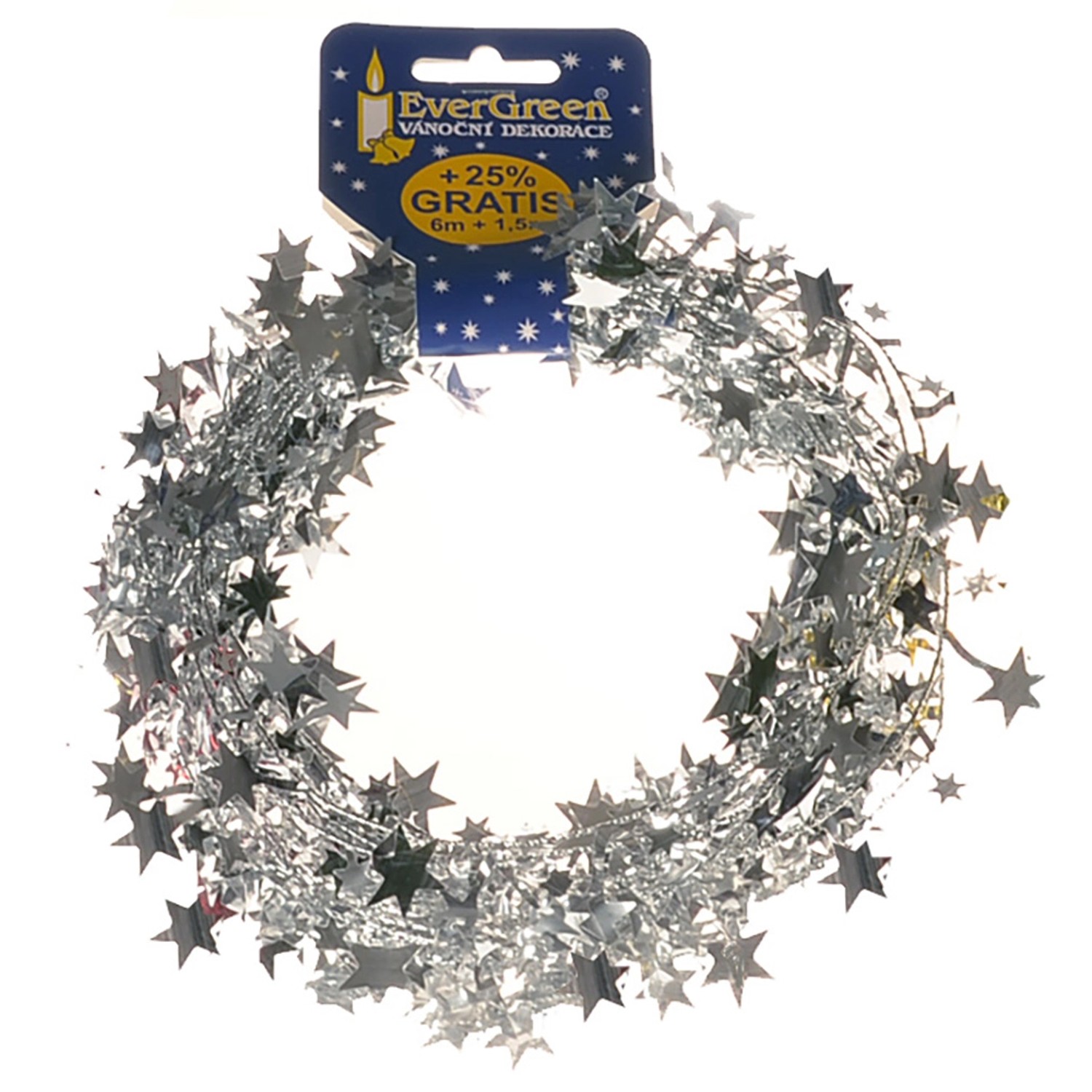 EverGreen Spirála s hvězdami, stříbrná, 7,5 m