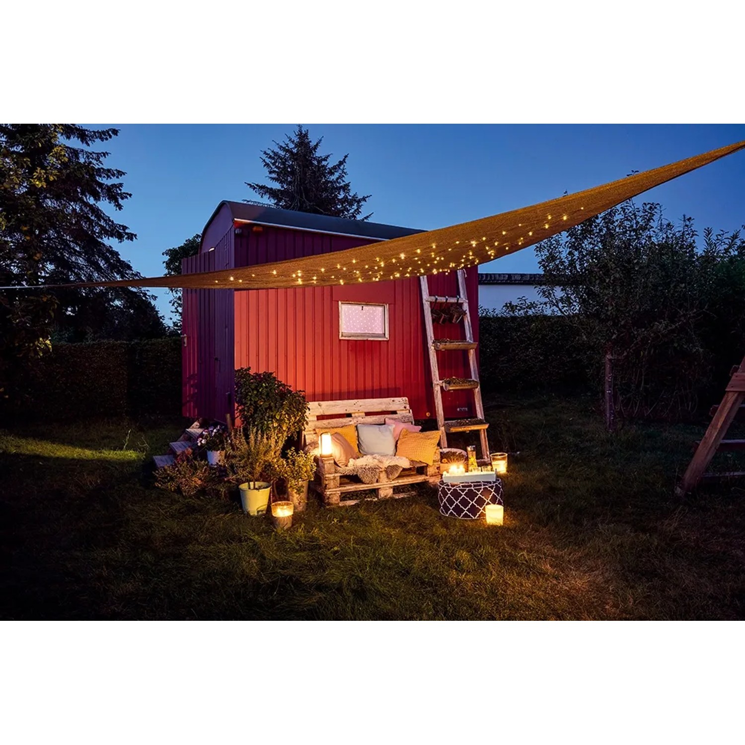 Just Light. Solární svítící stínící plachta, 150 LED, IP44, šedá, 360 x 360 cm