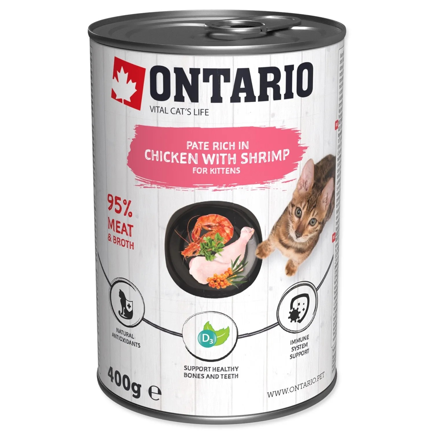 Levně ONTARIO Konzerva pro kočky Kitten s kuřecím paté a krevetami 400 g