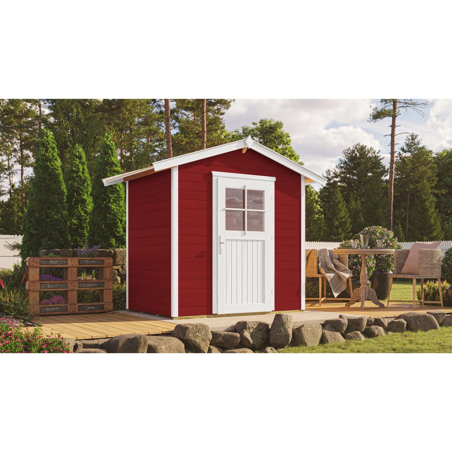 OBI Dřevěný zahradní domek Monza A švédská červená/bílá, 205 x 154 cm