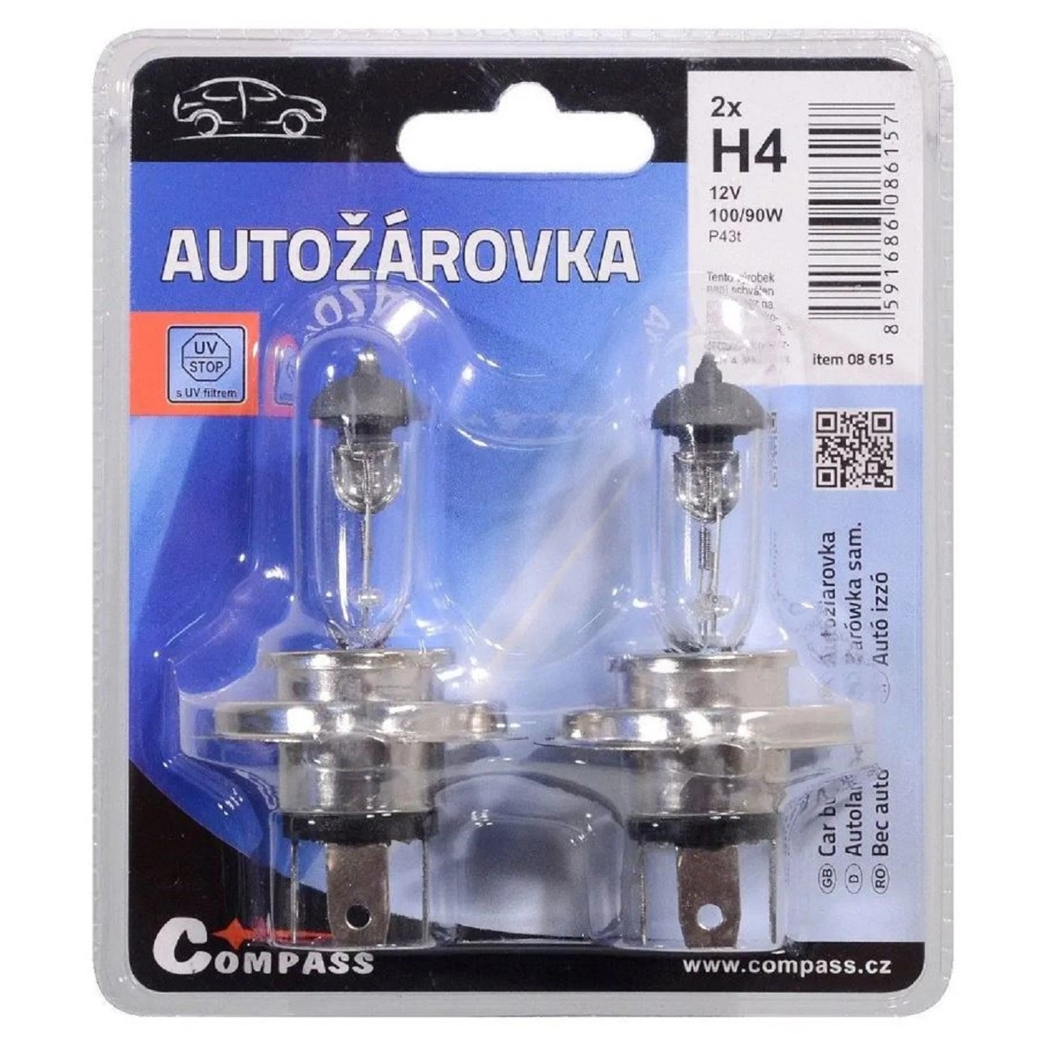 Compass Autožárovka H4 12 V 100 / 90 W, 2 ks