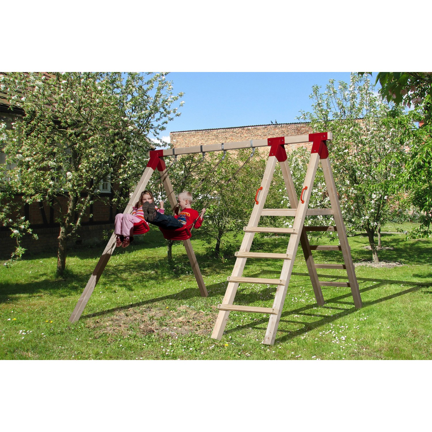 Weka Houpačka Tabaluga 816 A, přírodní/červená, 385 x 290 x 240 cm