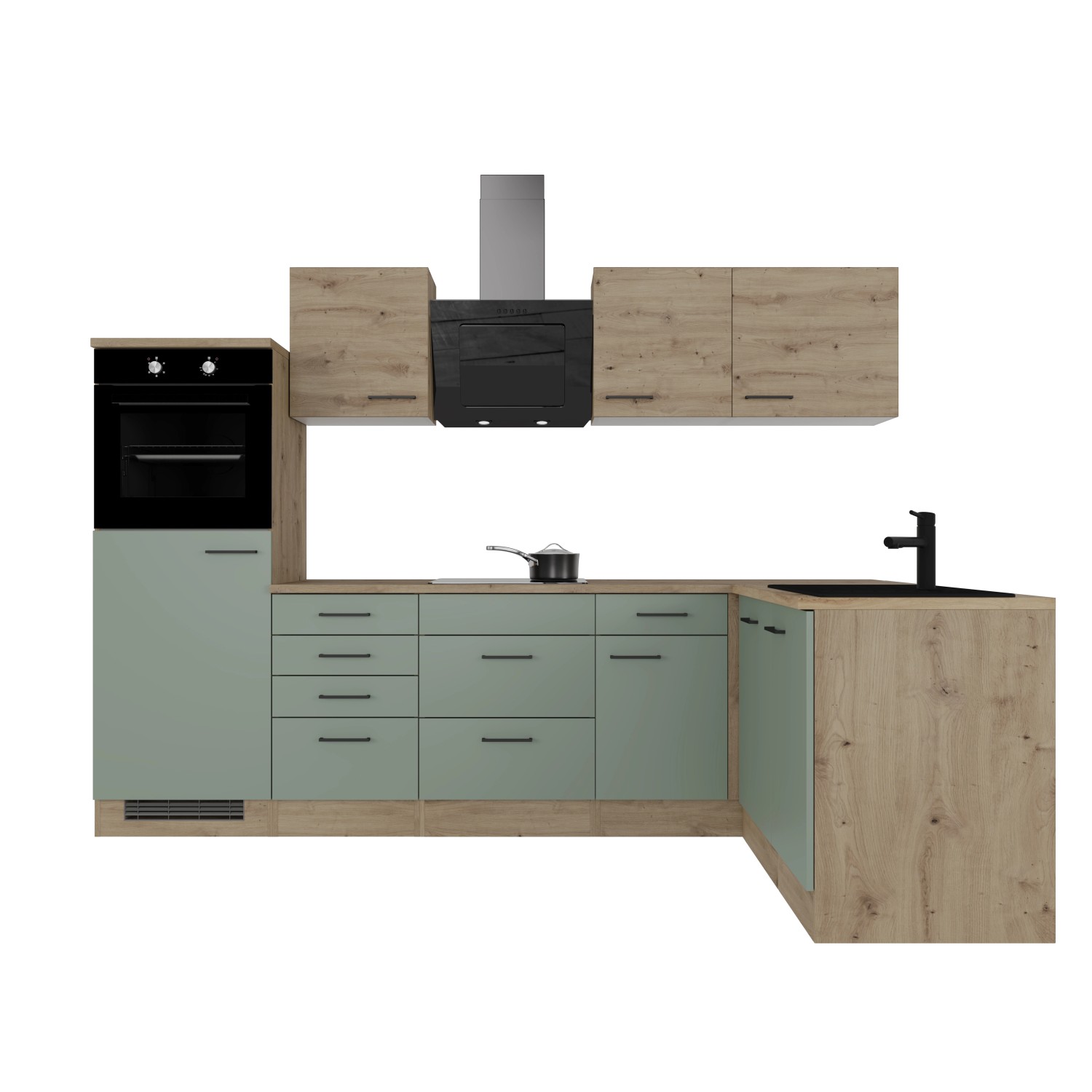 Flex-Well Kuchyně CARA 280x170 cm/typ 2-lednice/trouba/var.deska/digestoř/myčka