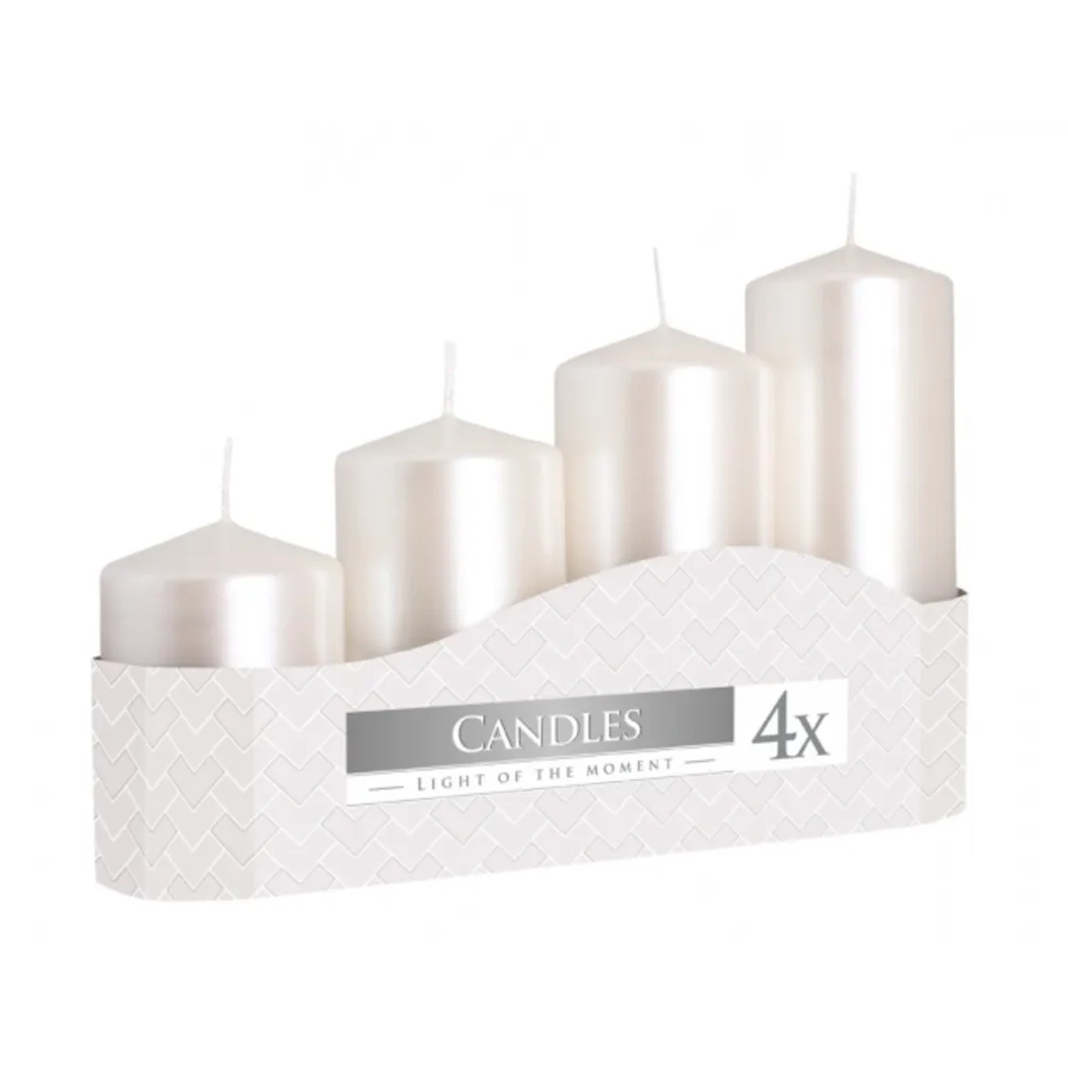 Bispol Adventní svíčka perleťově bílá 4 ks pr. 5 x 7/9/11/13 cm